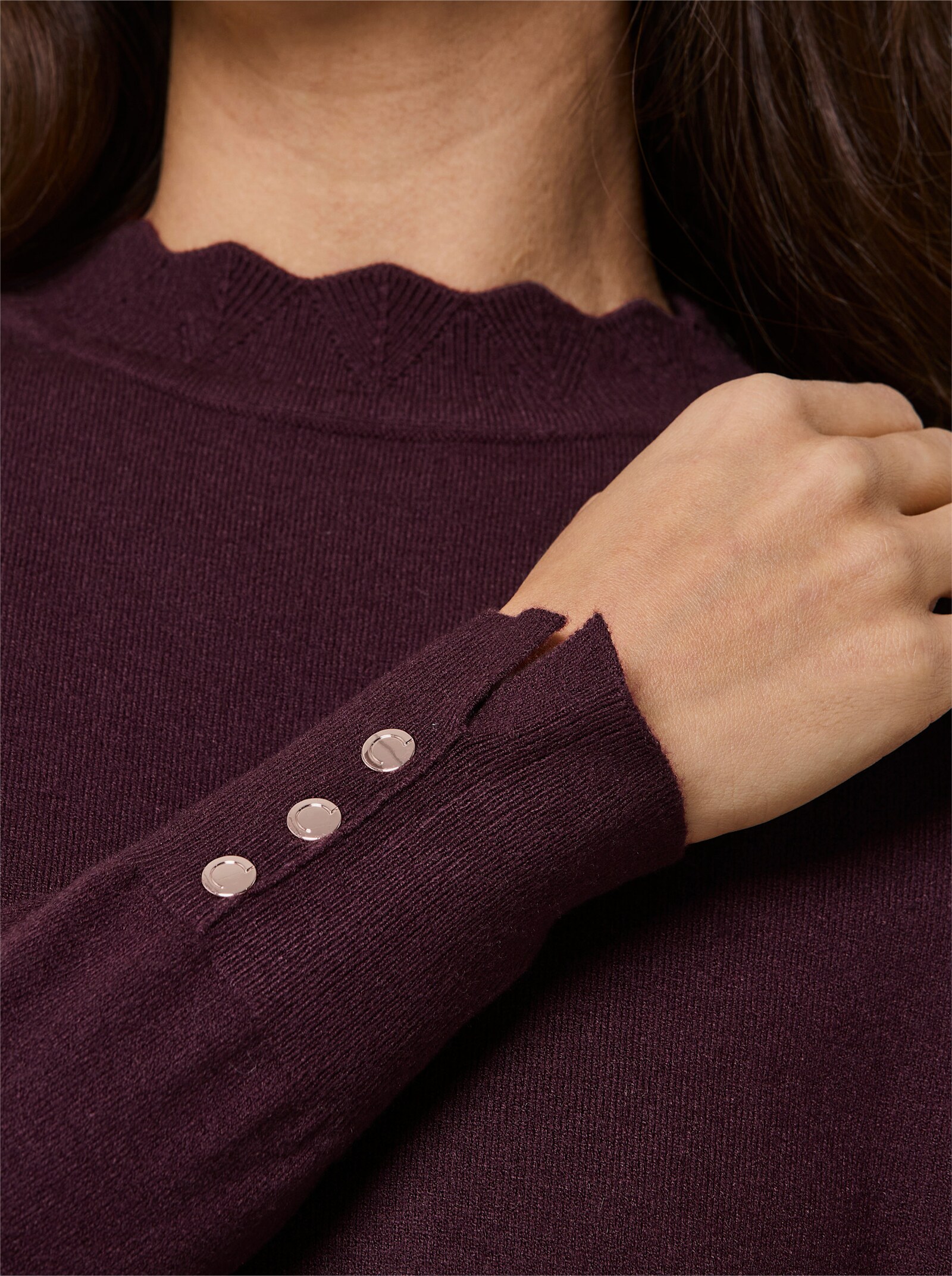 CREATION L PREMIUM Langarm-Pullover mit gebogtem Saum - burgund