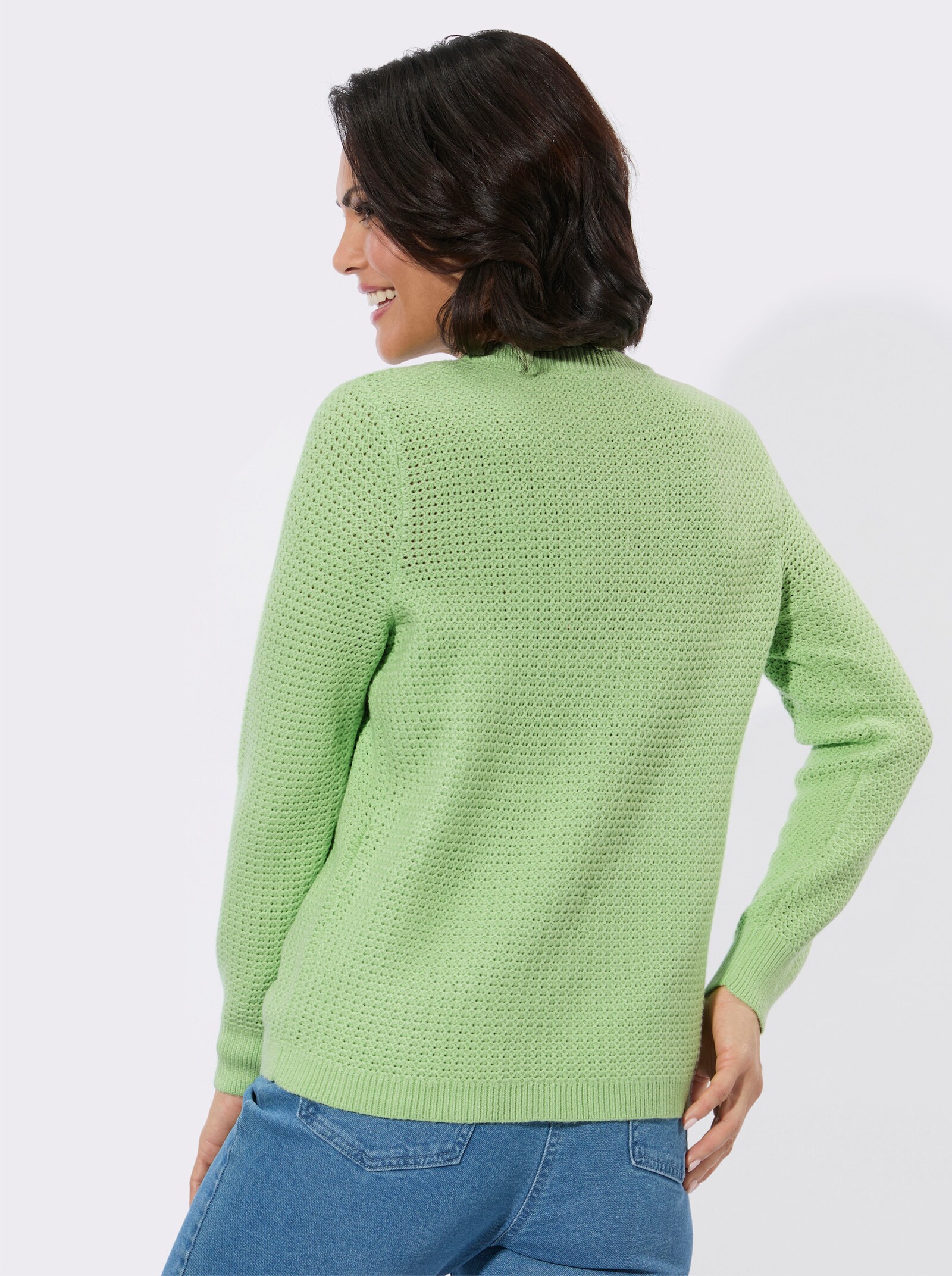 Rundhalspullover mit Schnürung am Saum - reseda