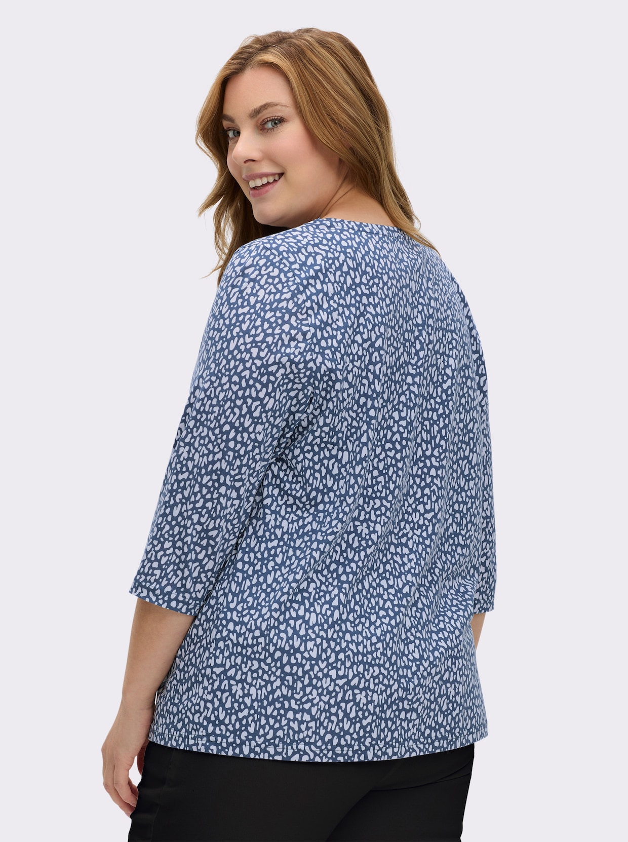 3/4-Arm-Shirt mit Minimal-Druck - weiß-jeansblau-bedruckt