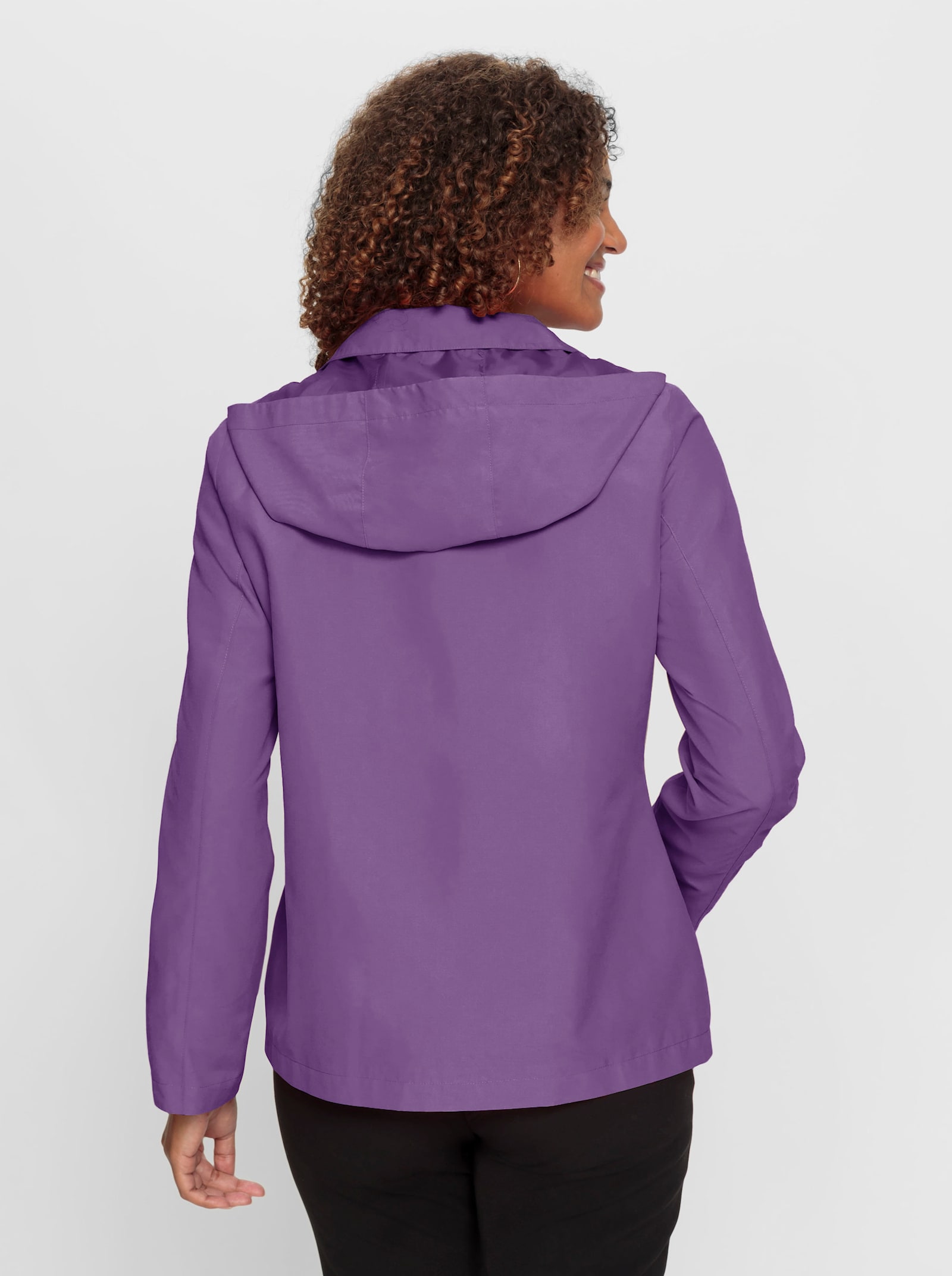 Kapuzenjacke mit Kontrast-Reißverschluss, gefüttert - lila