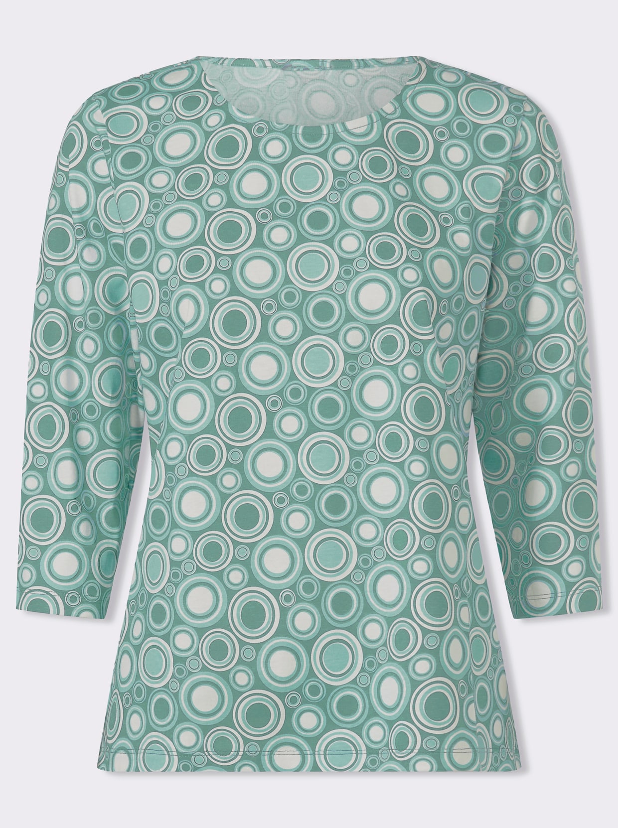 Bomullstopp med trekvartsärm och cirkelmönster - salvia-ecru-mönstrad