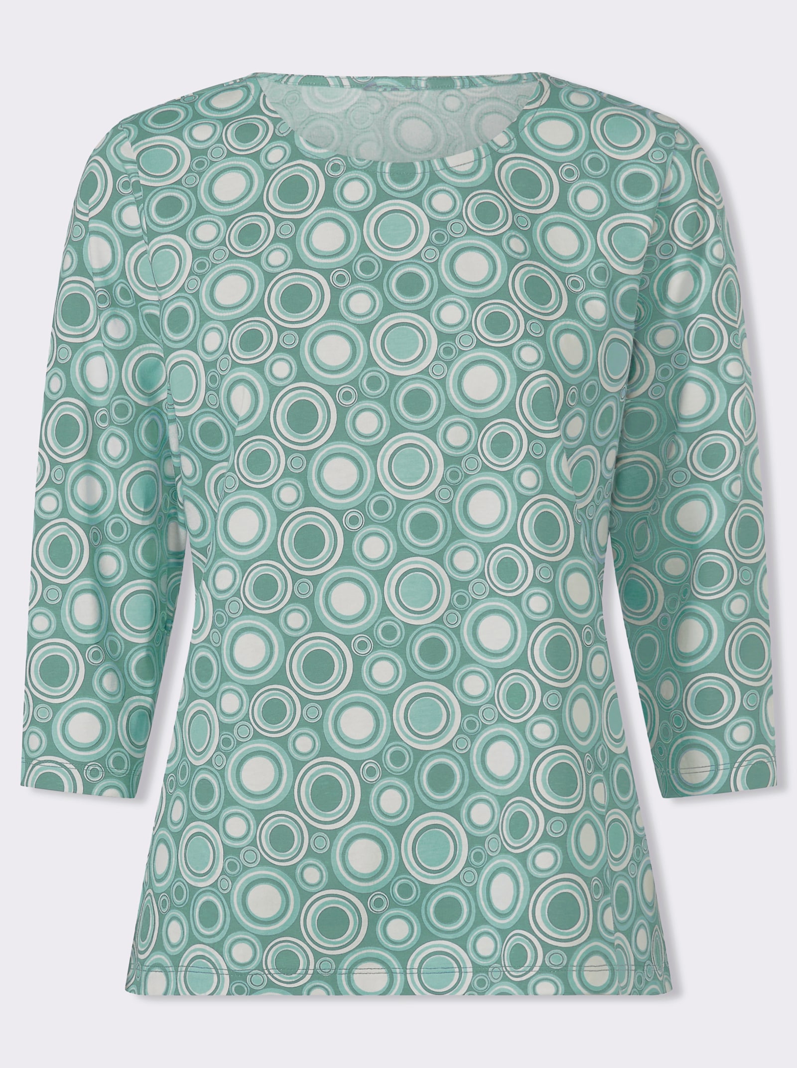 Bomullstopp med trekvartsärm och cirkelmönster - salvia-ecru-mönstrad