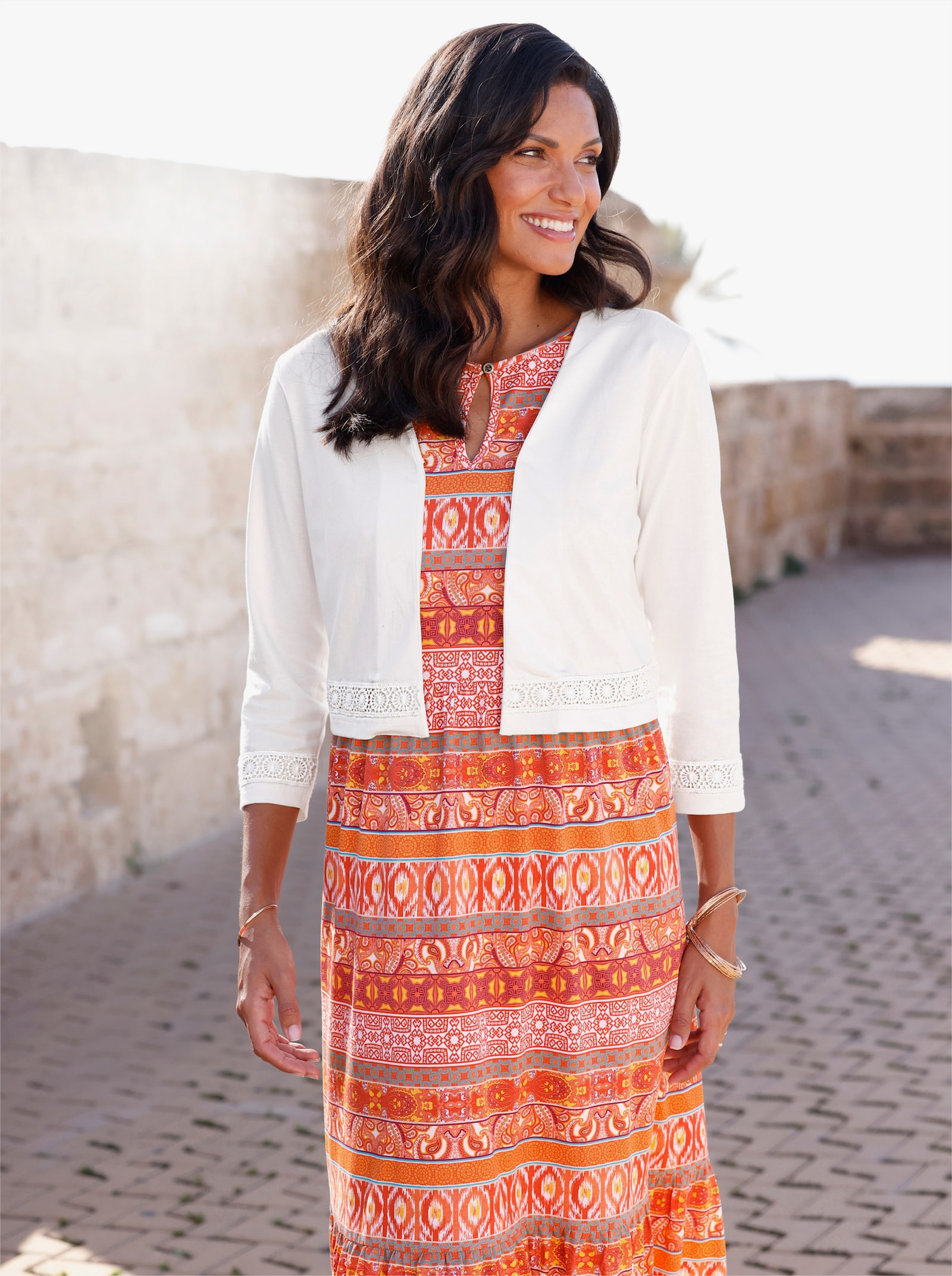 Shirtjacke mit Bordüren-Verzierung - ecru