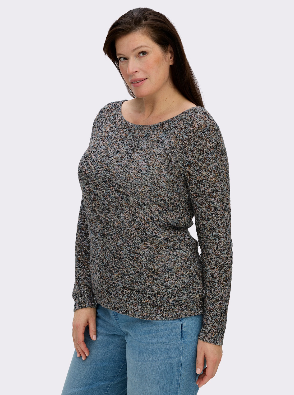 Rundhalspullover mit Multicolor-Garn - schwarz-gemustert