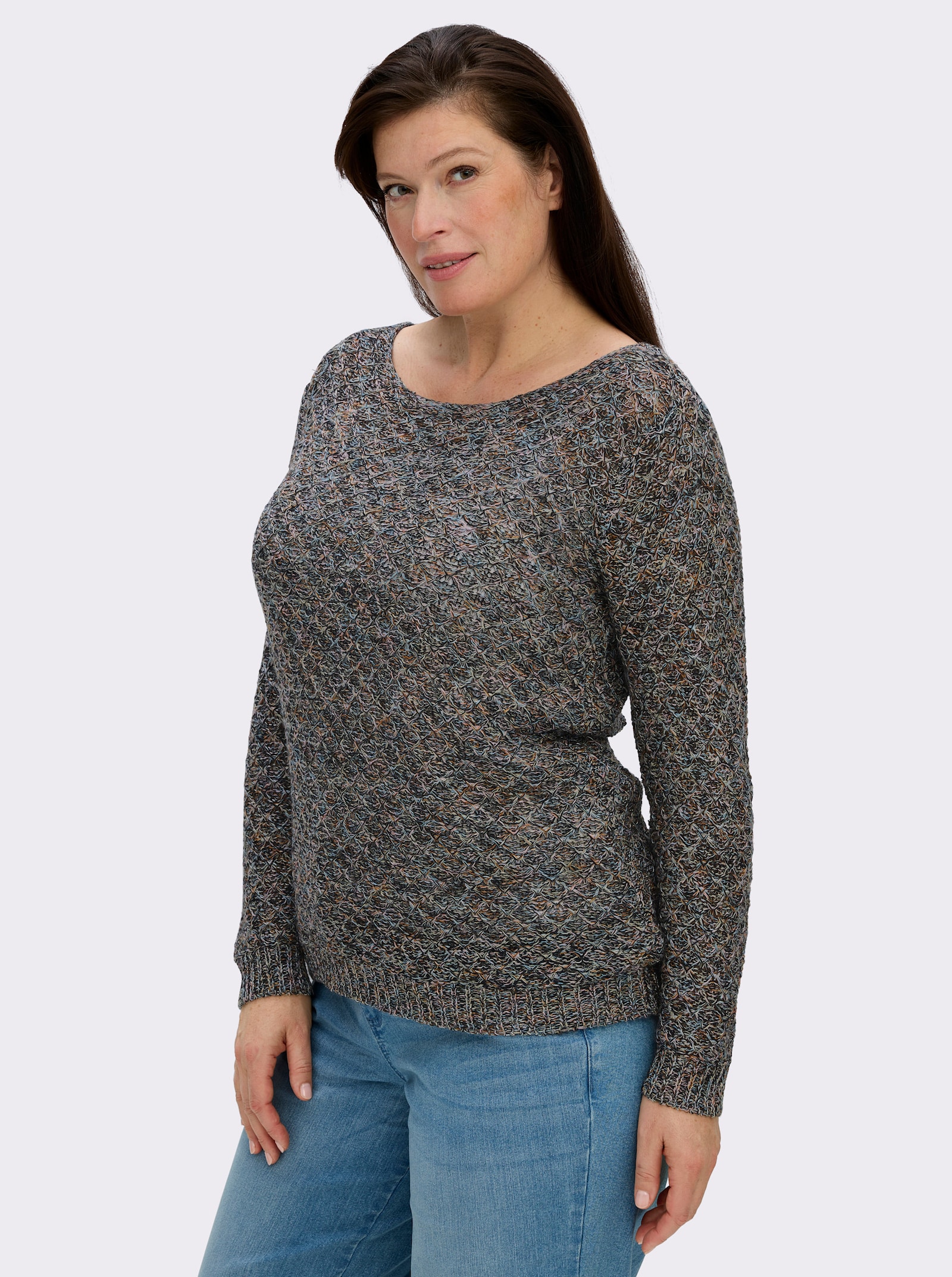 Rundhalspullover mit Multicolor-Garn - schwarz-gemustert