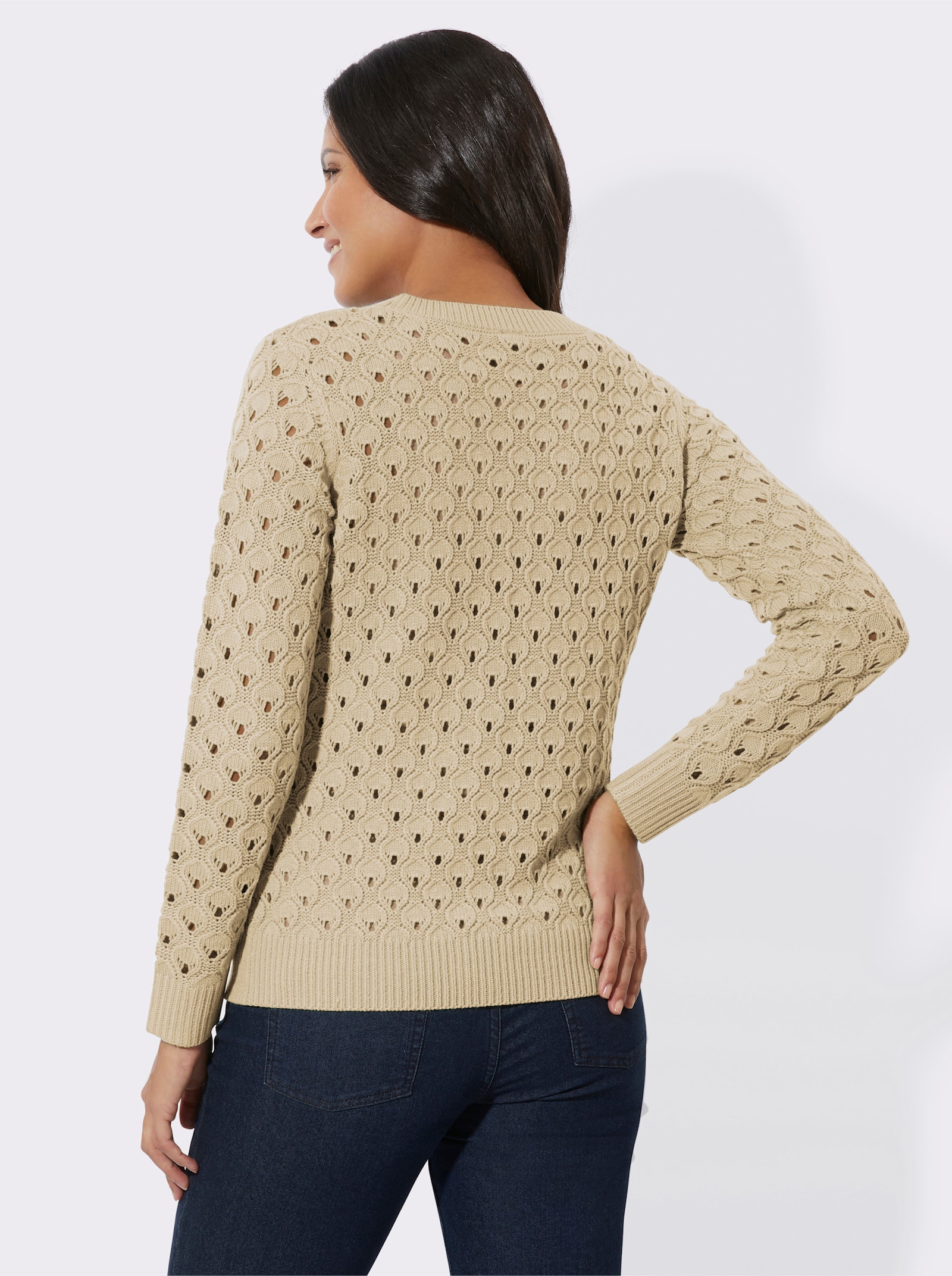 Ajourpullover mit Allover-Strickmuster - sand