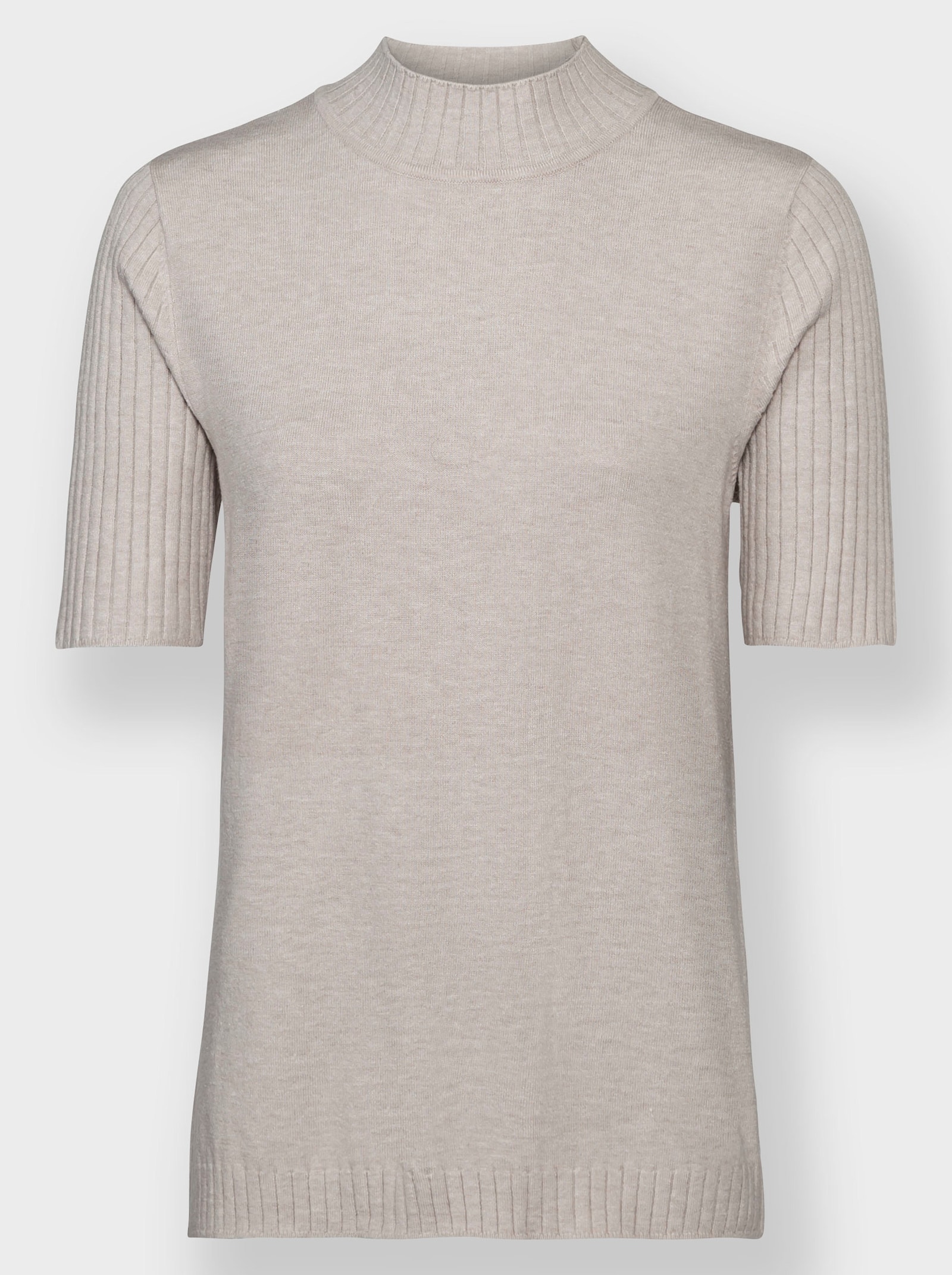 Kurzarmpullover mit geripptem Kragen - hellgrau-meliert
