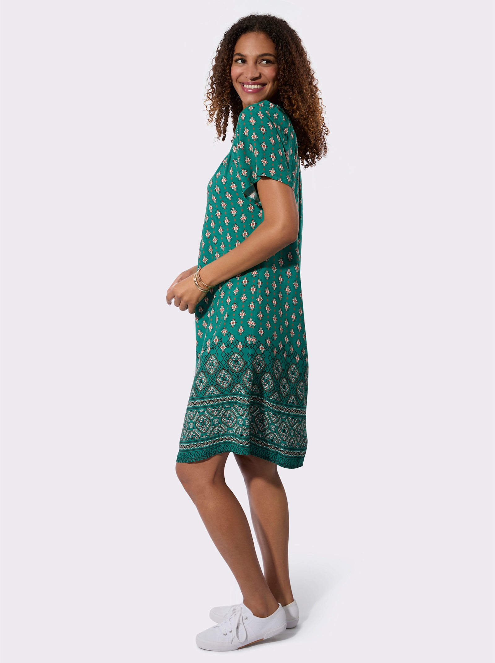 Druckkleid mit Bordürendruck - grün-bedruckt