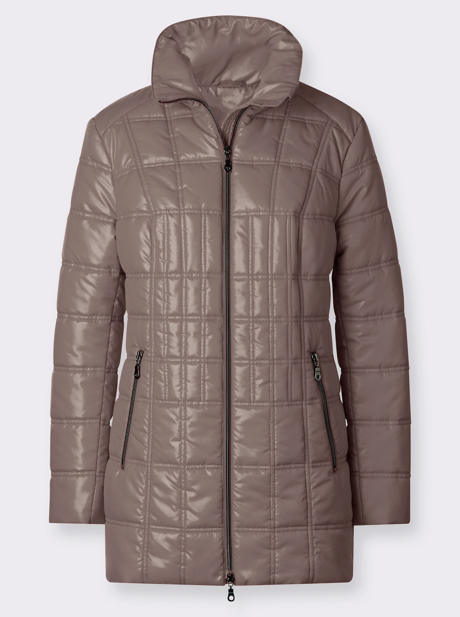 Quiltad jacka med tvåvägsdragkedja - mörk mullvad