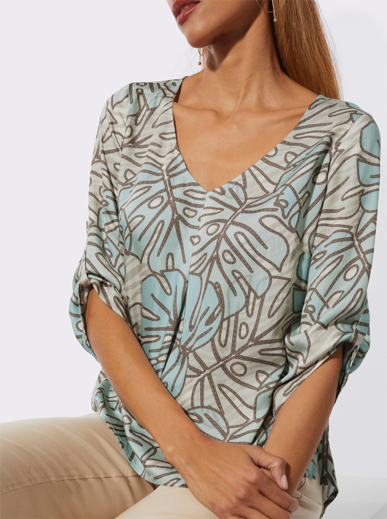 Druckbluse - kalkmint-champagner-bedruckt