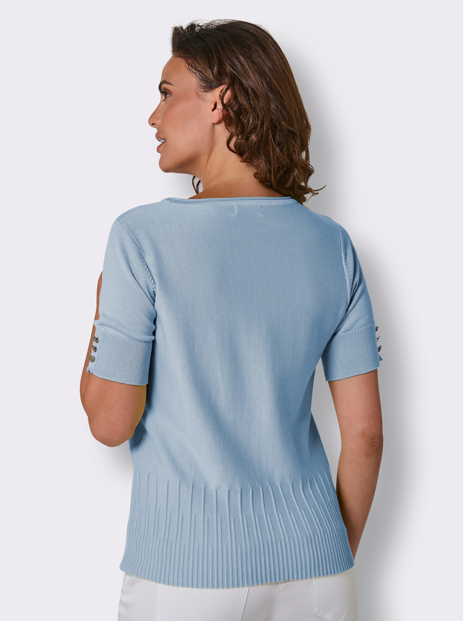 CREATION L PREMIUM Kurzarmpullover mit Zierknöpfen - eisblau