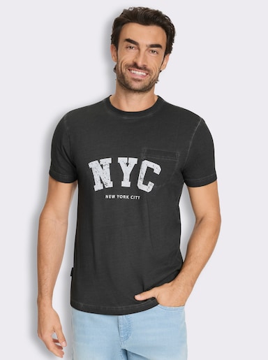 Marco Donati Kurzarmshirt mit Front-Print, Used-Optik - schwarz