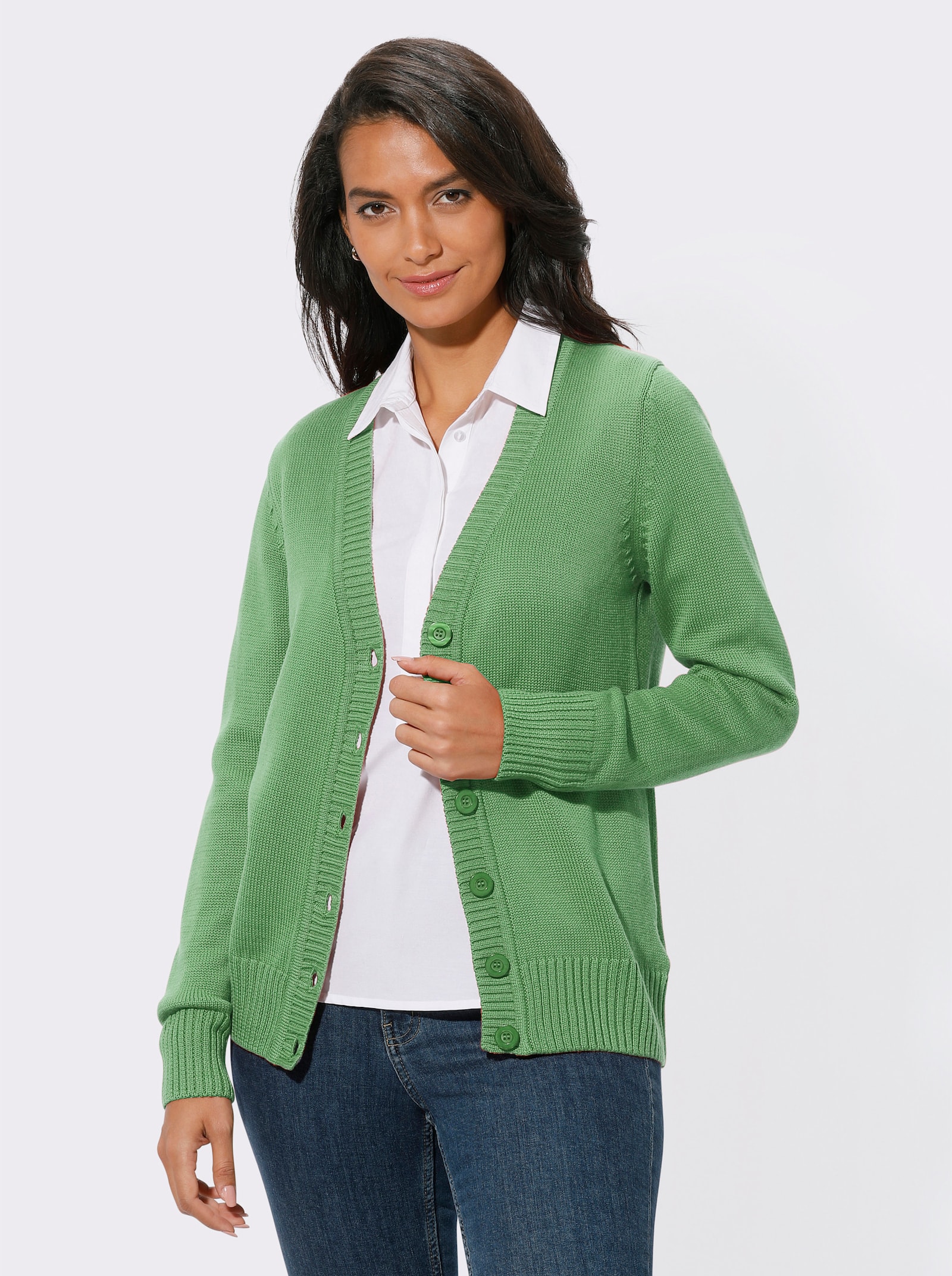 Strickjacke mit farblich abgestimmten Knöpfen - apfel