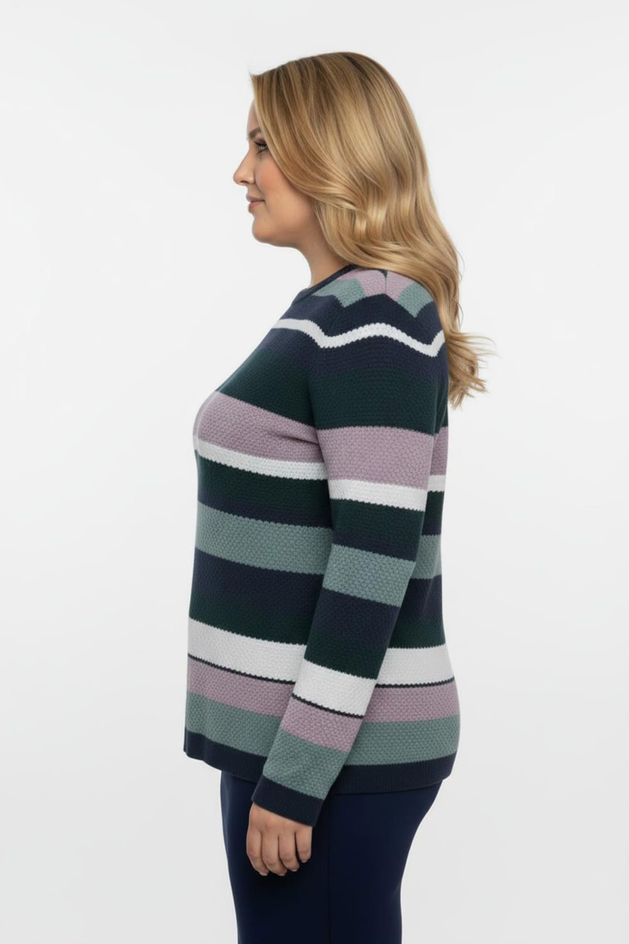 Streifenpullover mit Strukturmuster - dunkelblau-mauve-geringelt