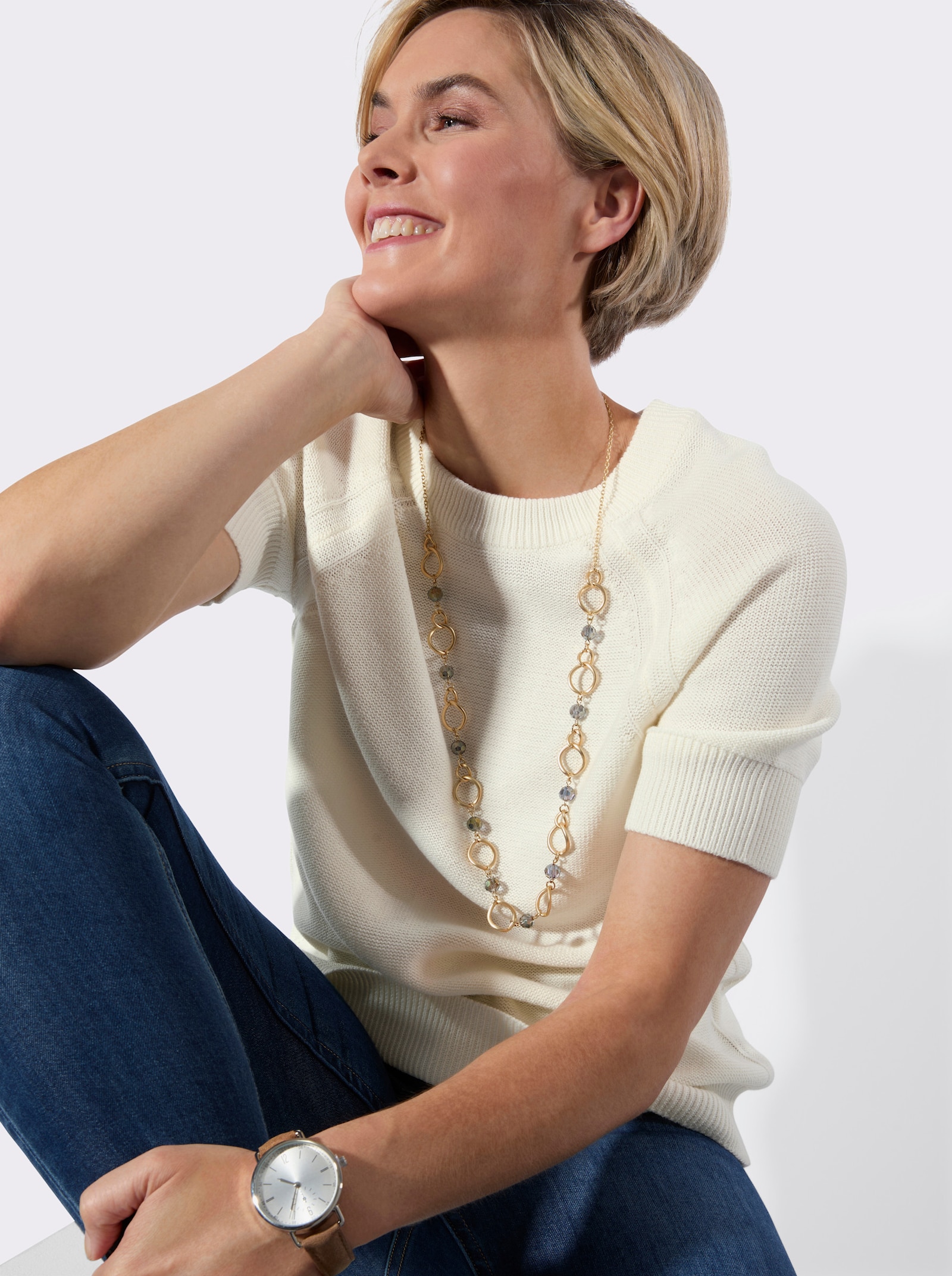 Kurzarmpullover - ecru