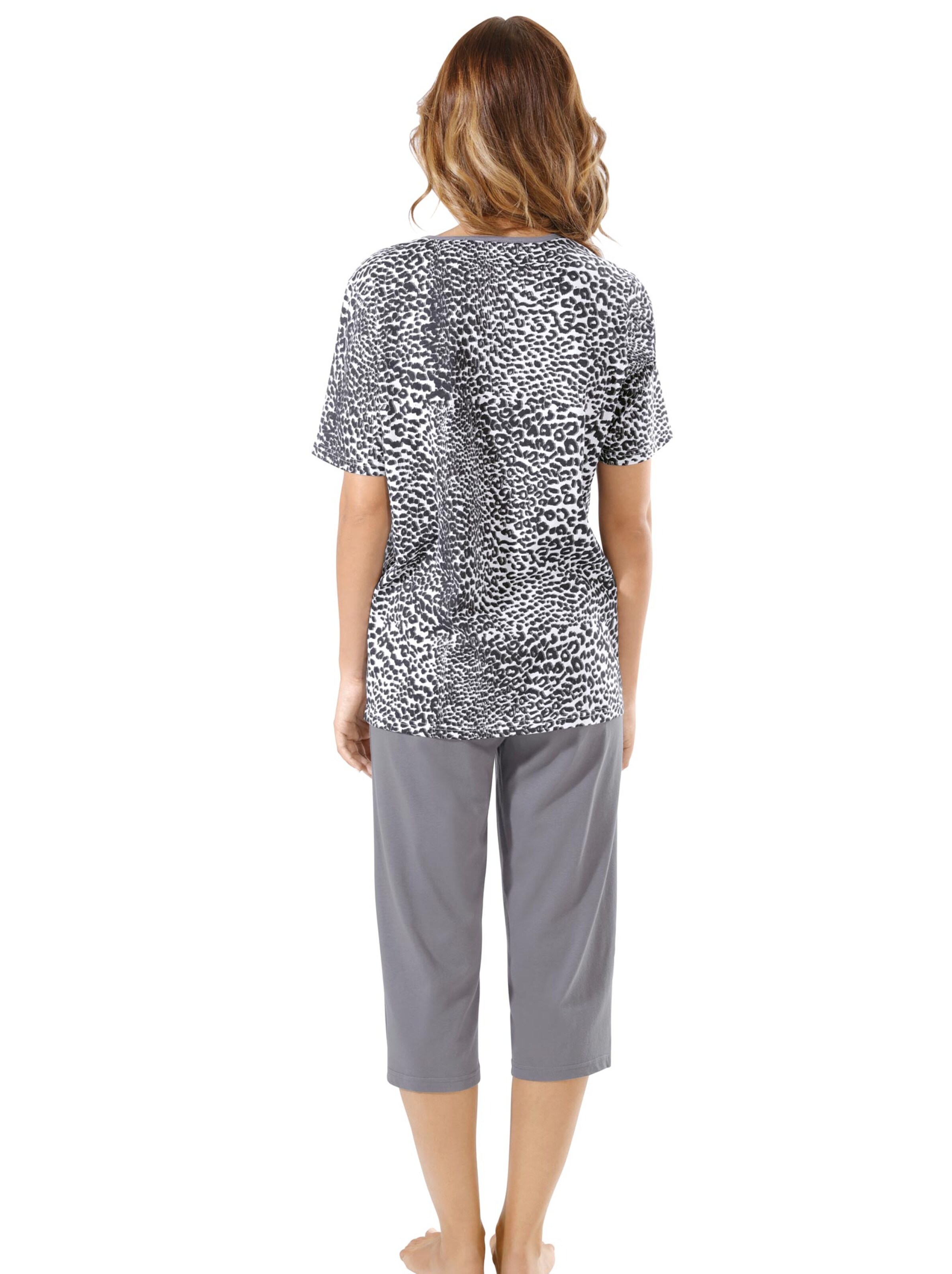 Capri-Schlafanzug - weiß-grau-bedruckt