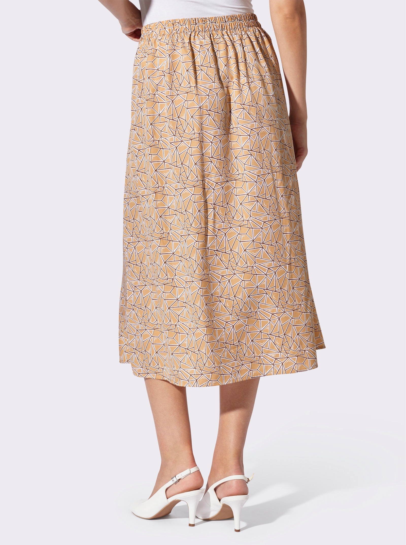 Schlupfrock mit Zierknopfleiste - camel-champagner-bedruckt