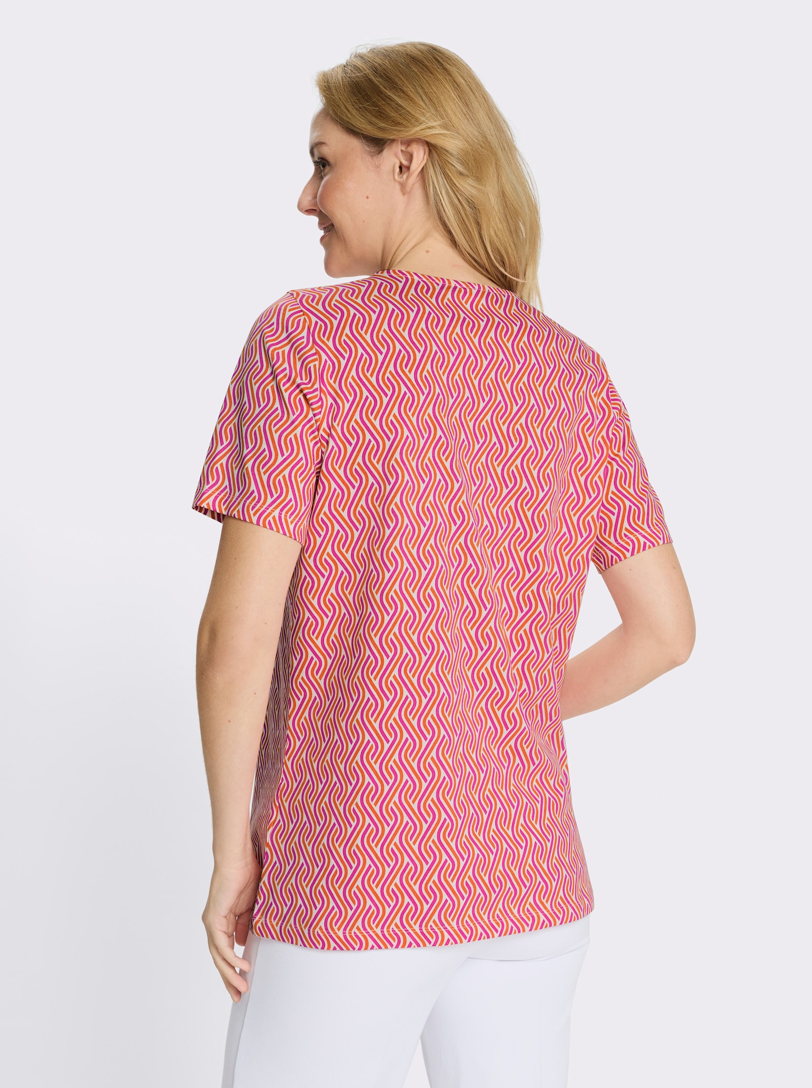 Longshirt in A-Linie - fuchsia-orange-bedruckt