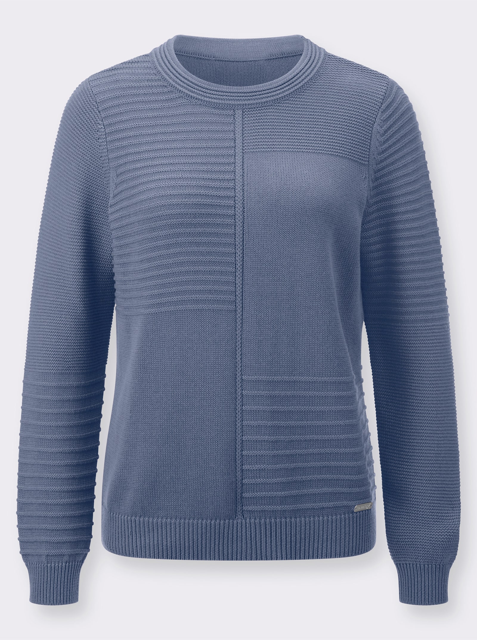 Rundhalspullover im Strickmuster-Mix - taubenblau