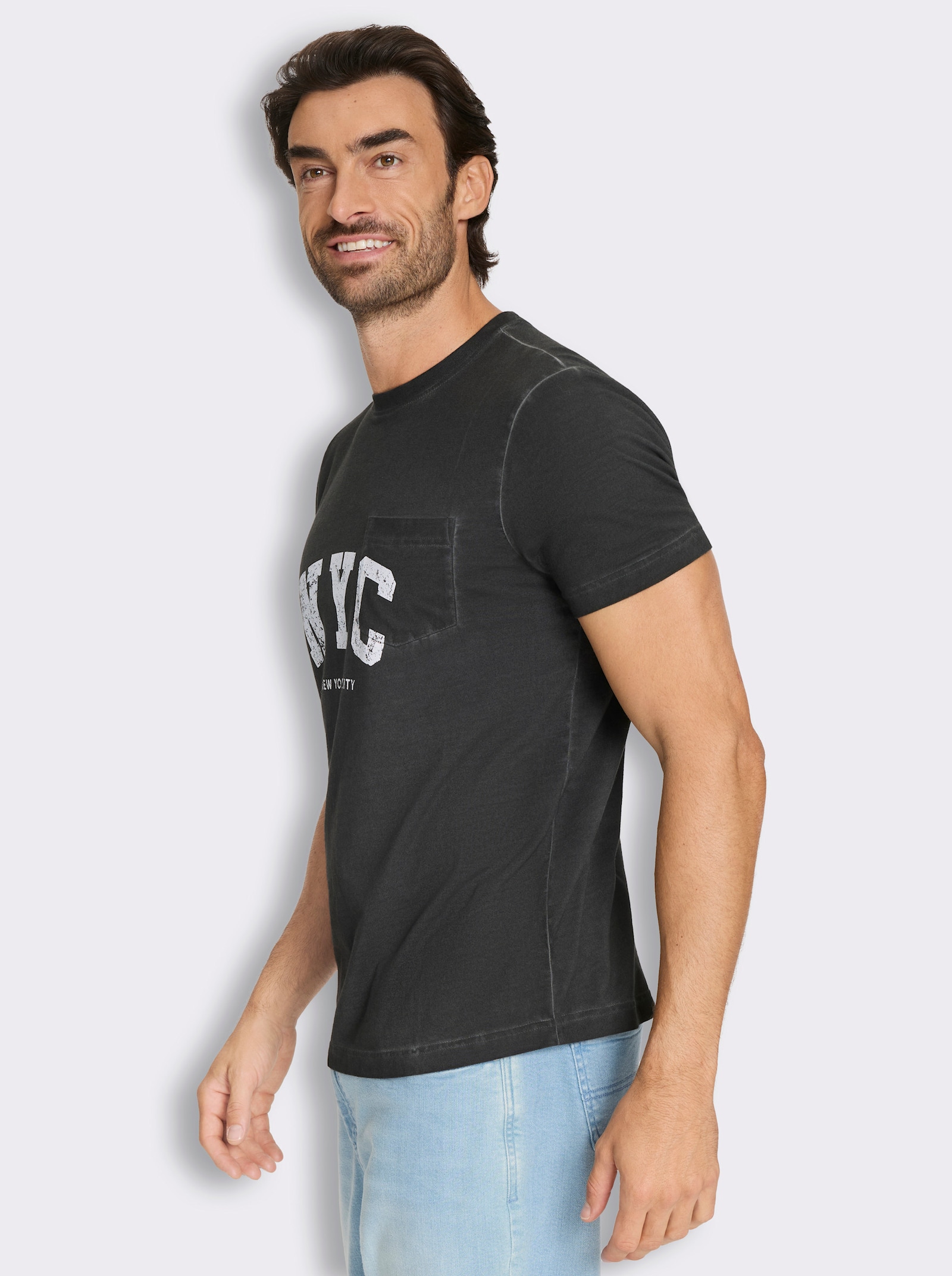 Marco Donati Kurzarmshirt mit Front-Print, Used-Optik - schwarz