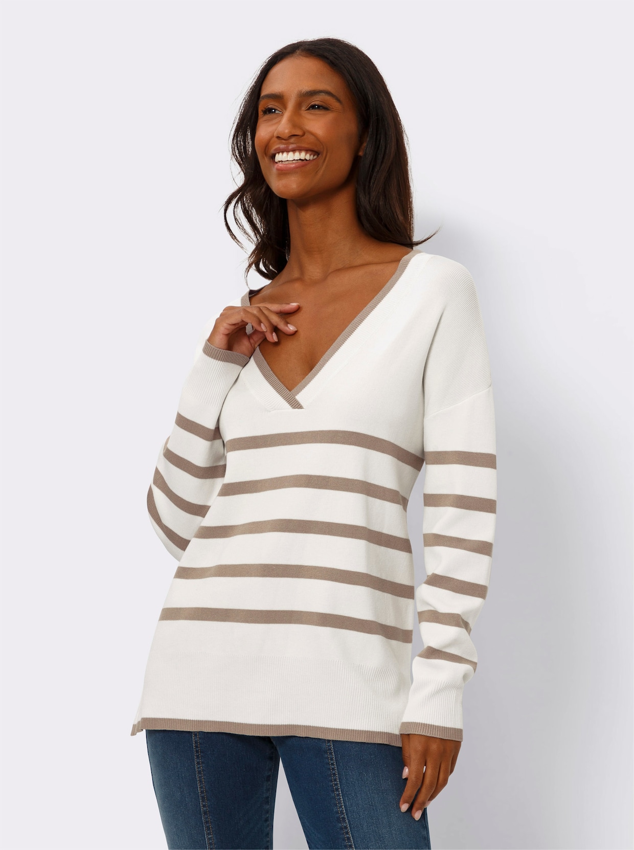 heine Gestreepte pullover - sesam/ecru gestreept