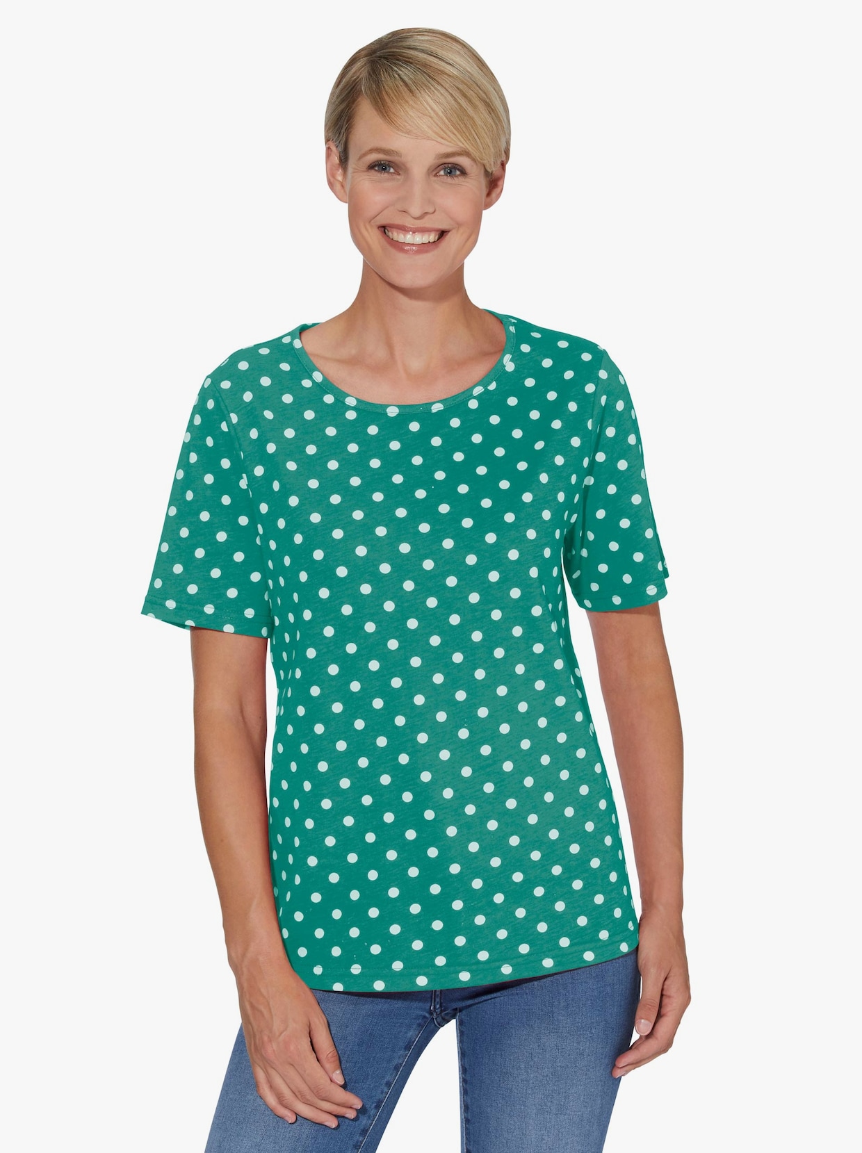 Tričko s okrúhlym výstrihom - smaragd + smaragd. bodky