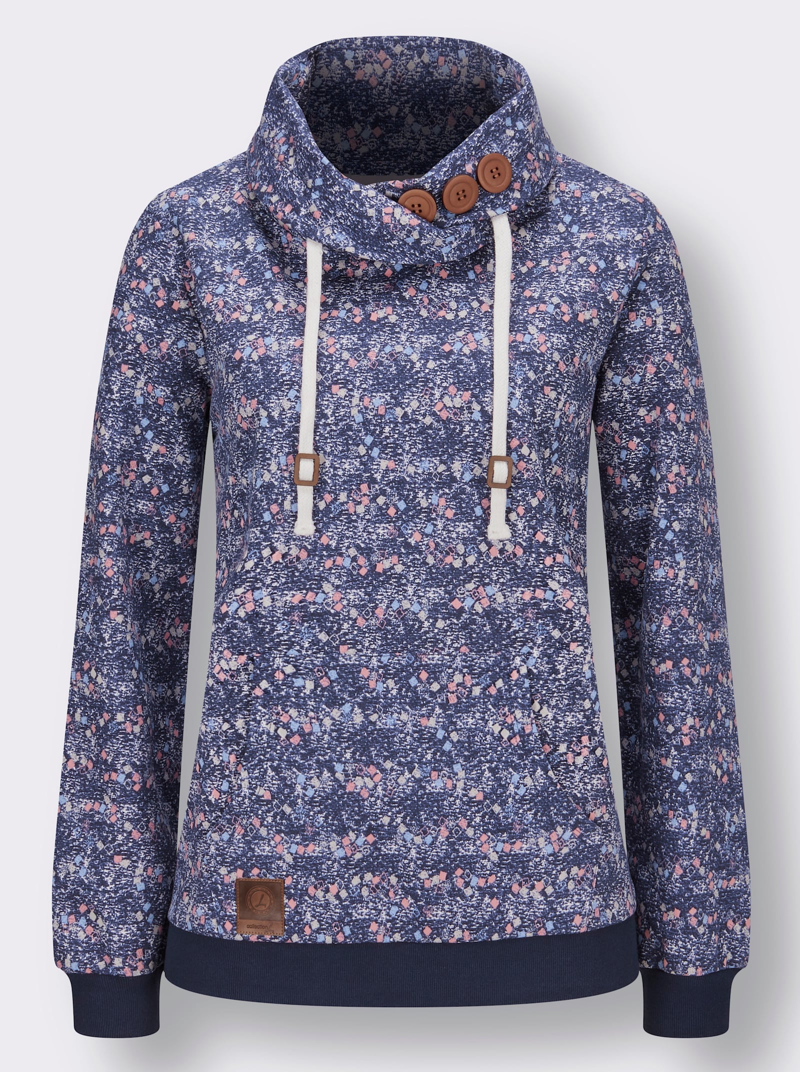 Sweatshirt mit Zierknöpfen - marine-hellgrau-bedruckt