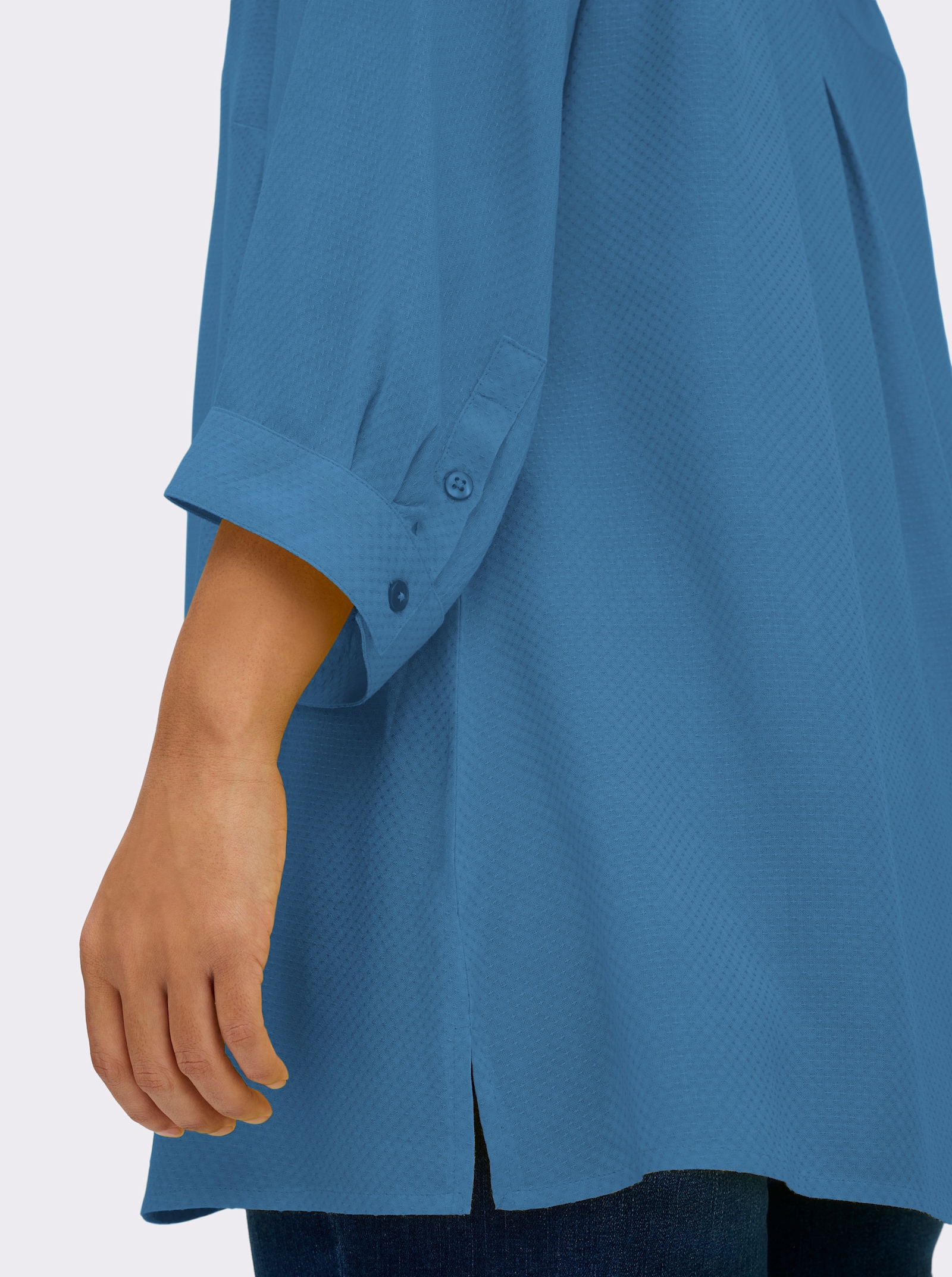 sheego Tunika mit Rundhalsausschnitt und V-Schlitz - topas