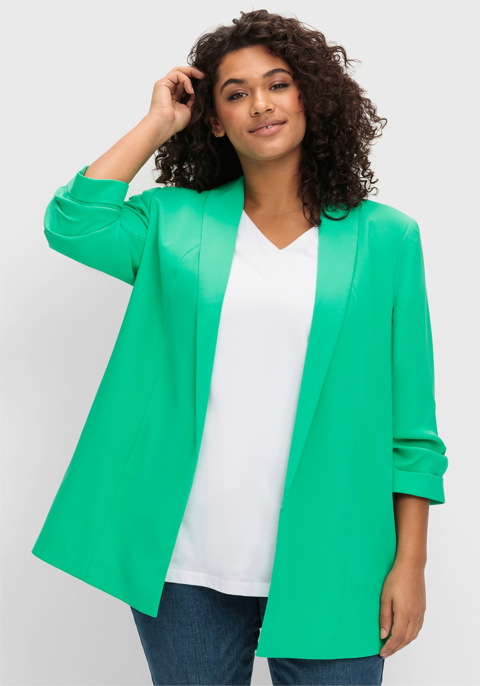 sheego Lange blazer met sjaalkraag - bladgroen