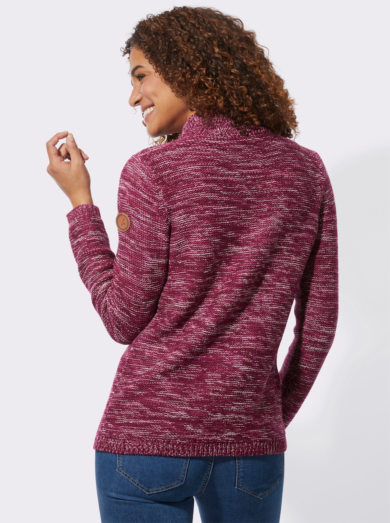 Troyer mit gerippten Abschlüssen - bordeaux-meliert