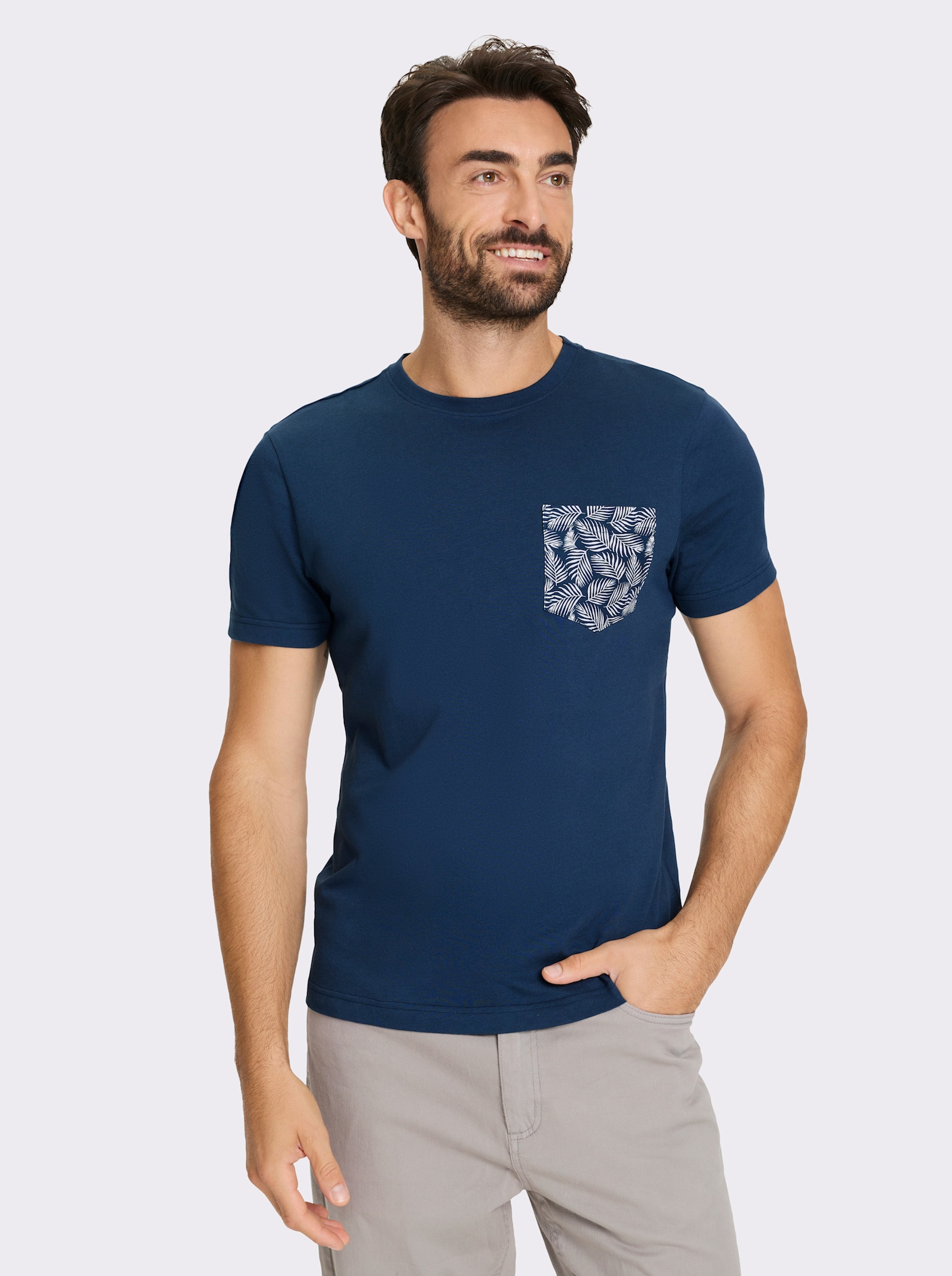 Catamaran Kurzarmshirt mit bedruckter Brusttasche - dunkelblau