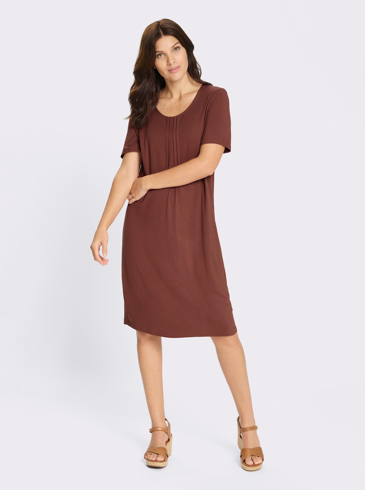 Jerseykleid mit Biesenverzierung - rotbraun