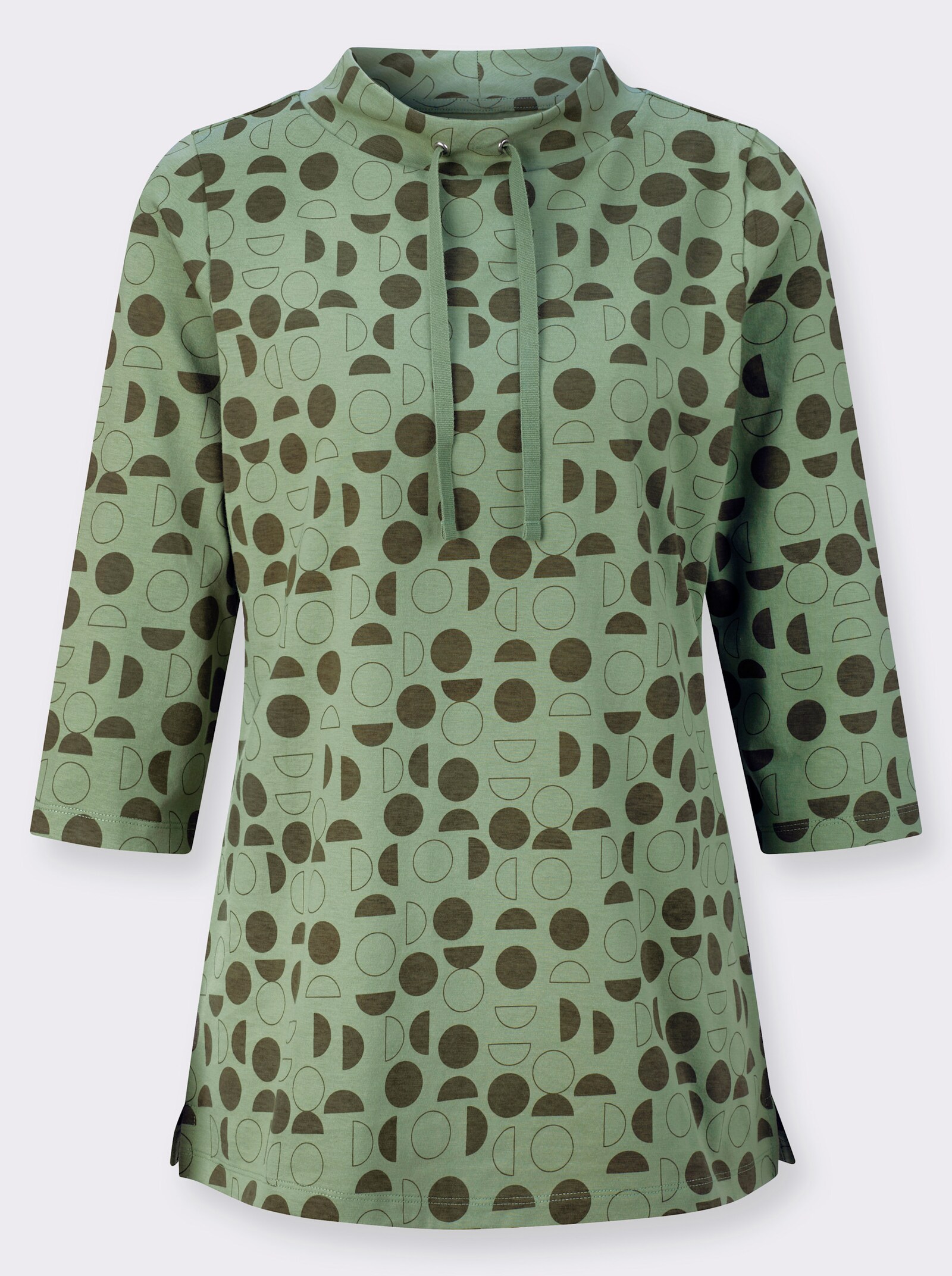 Longshirt mit Seitenschlitzen - eucalyptus-khaki-bedruckt