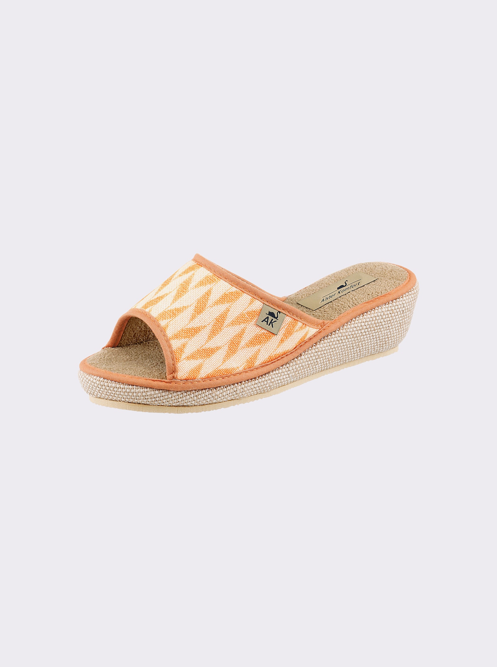 Pantolette mit Keilabsatz - orange-gemustert