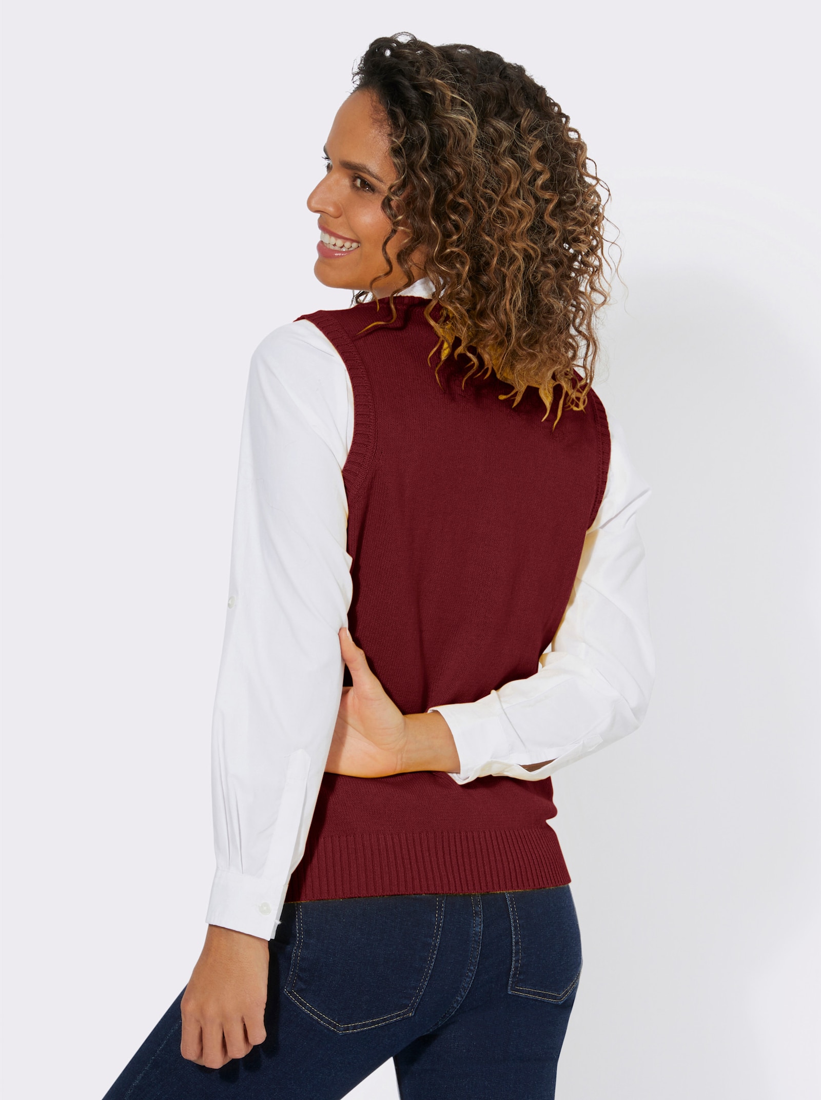 Pullunder aus Melange-Strick - dunkelrot-meliert