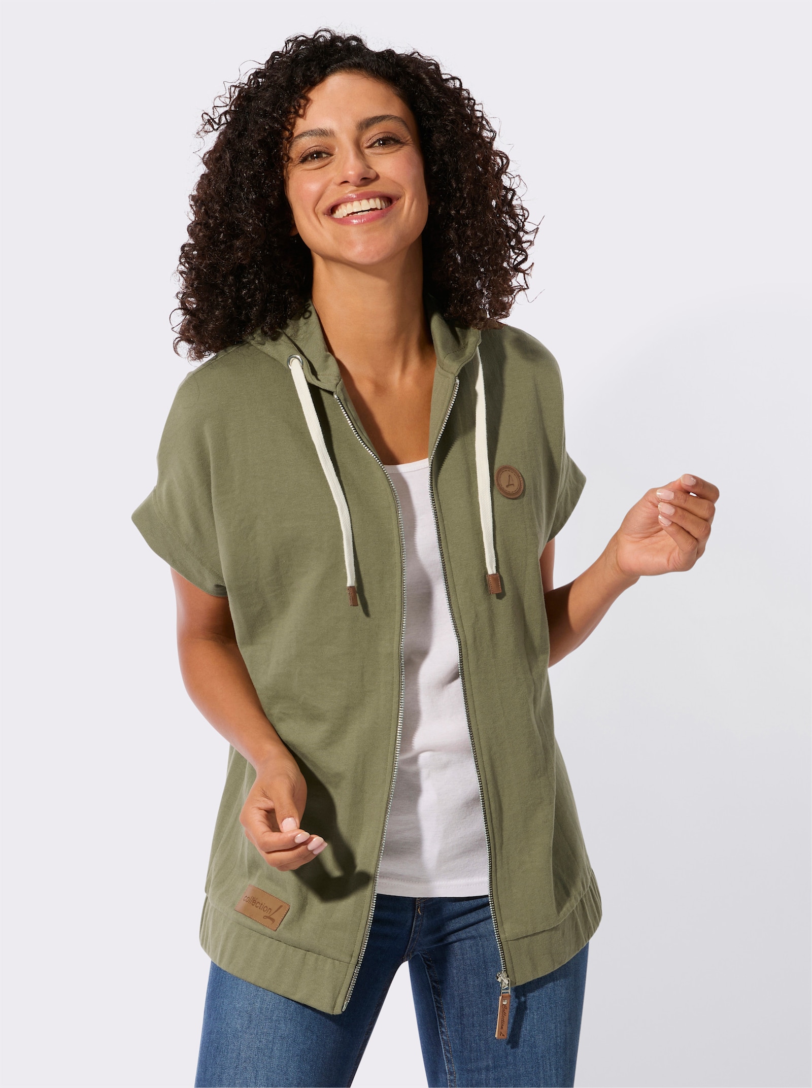 Sweatjacke mit Kapuze - khaki