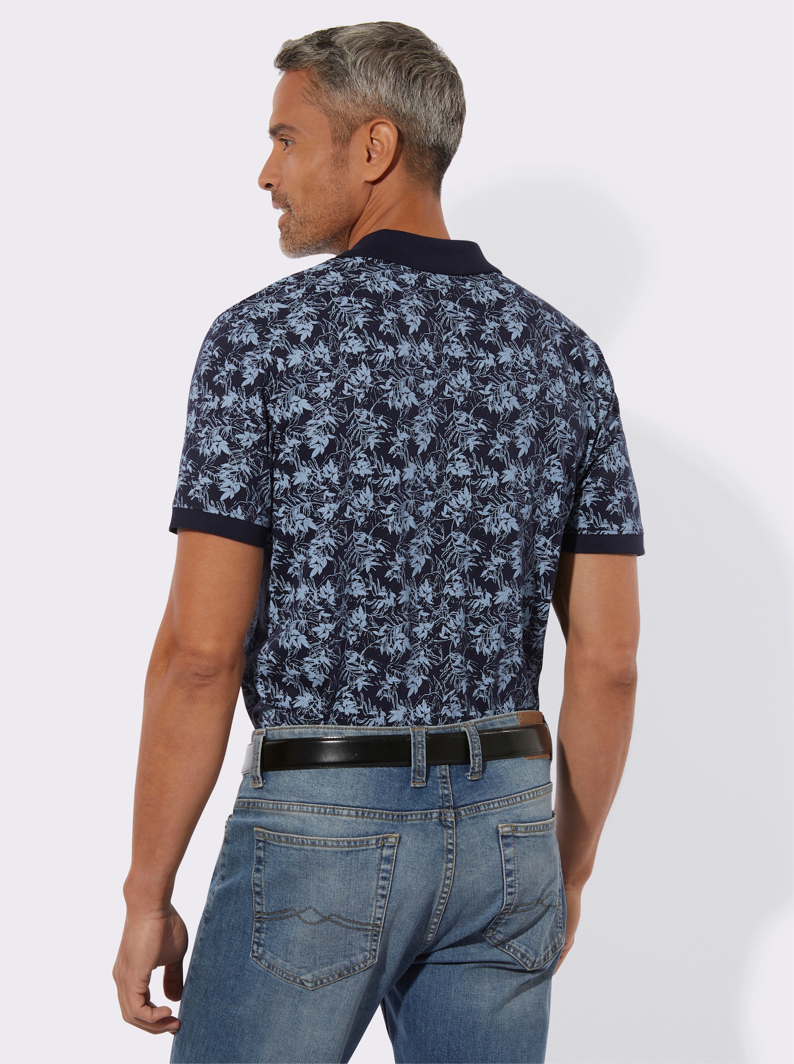 Polokošile s listovým potiskem - námořnická modrá-modrá-potisk