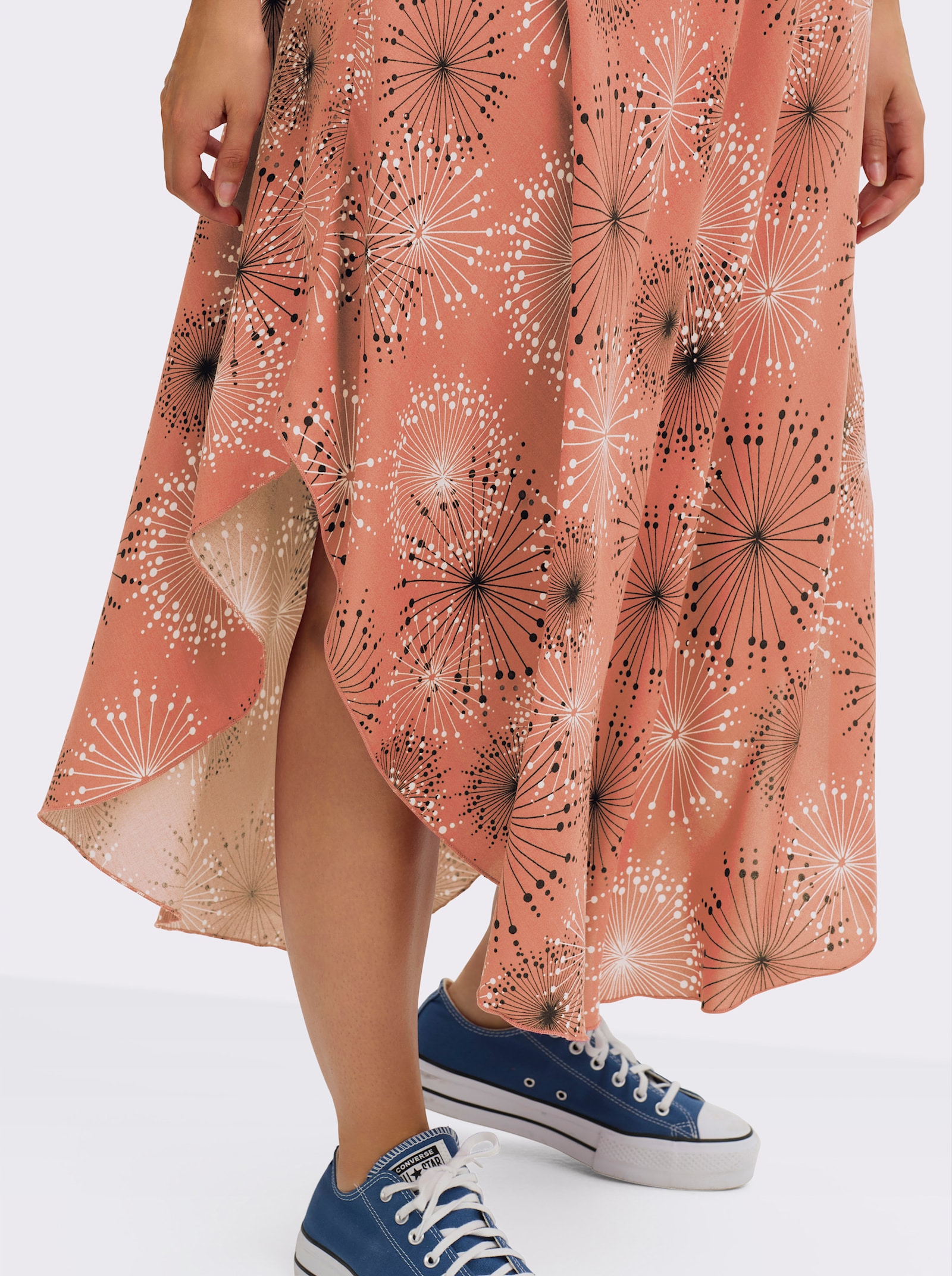 Druckkleid mit Blüten-Muster, figurumspielend - papaya-graphit-bedruckt