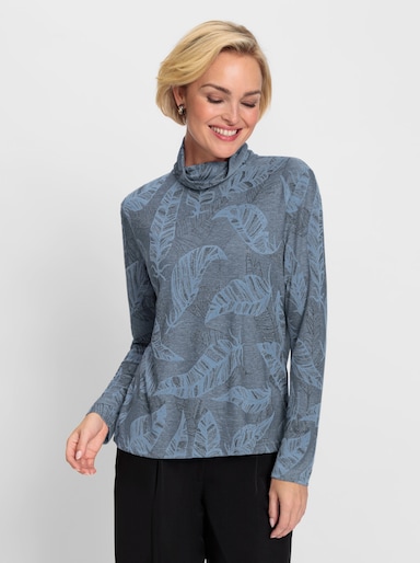 Langarmshirt - eisblau-taubenblau-gemustert