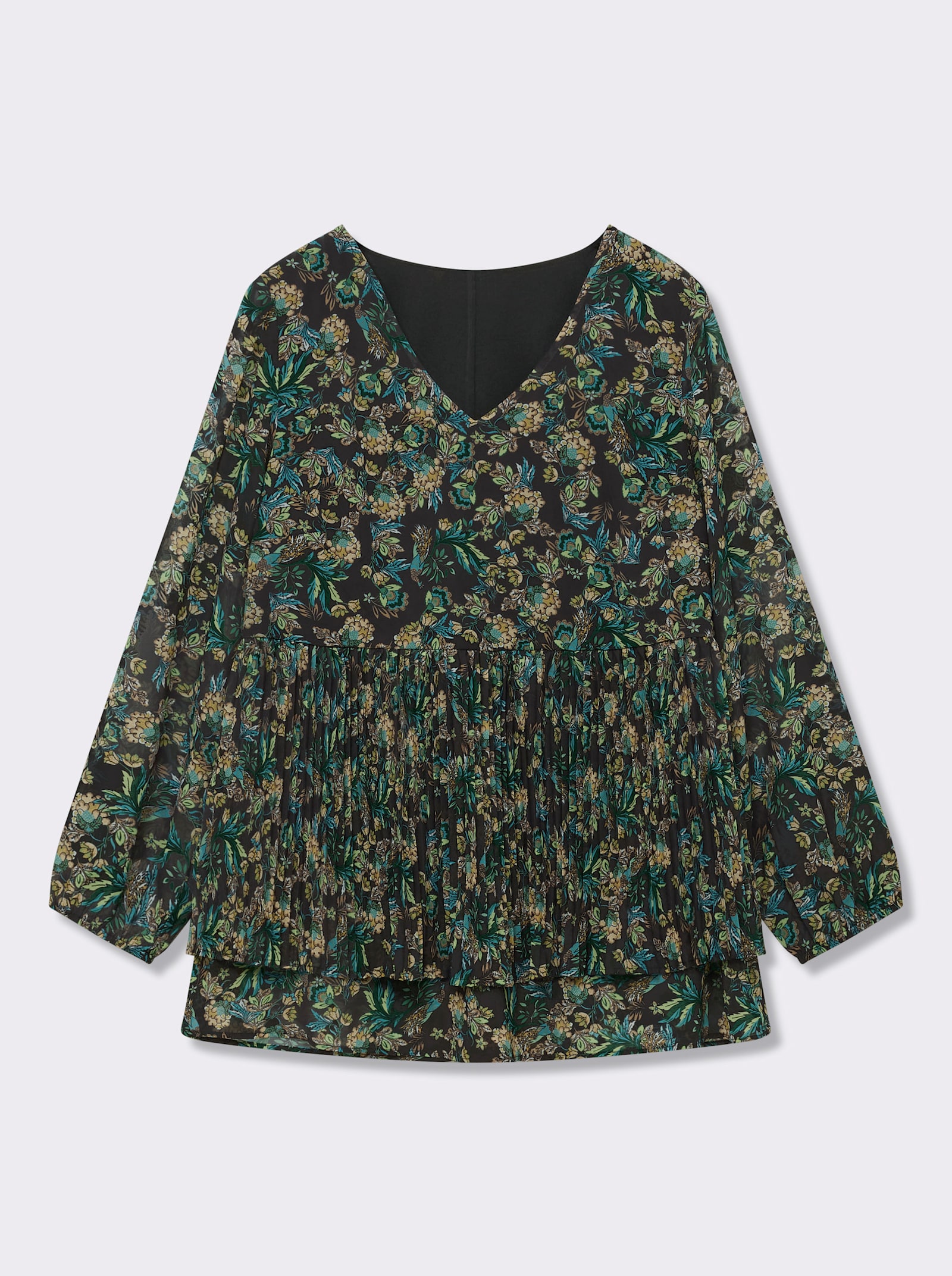 sheego by Joe Browns Tunika aus Chiffon, mit Plisseefalten - schwarz-bedruckt