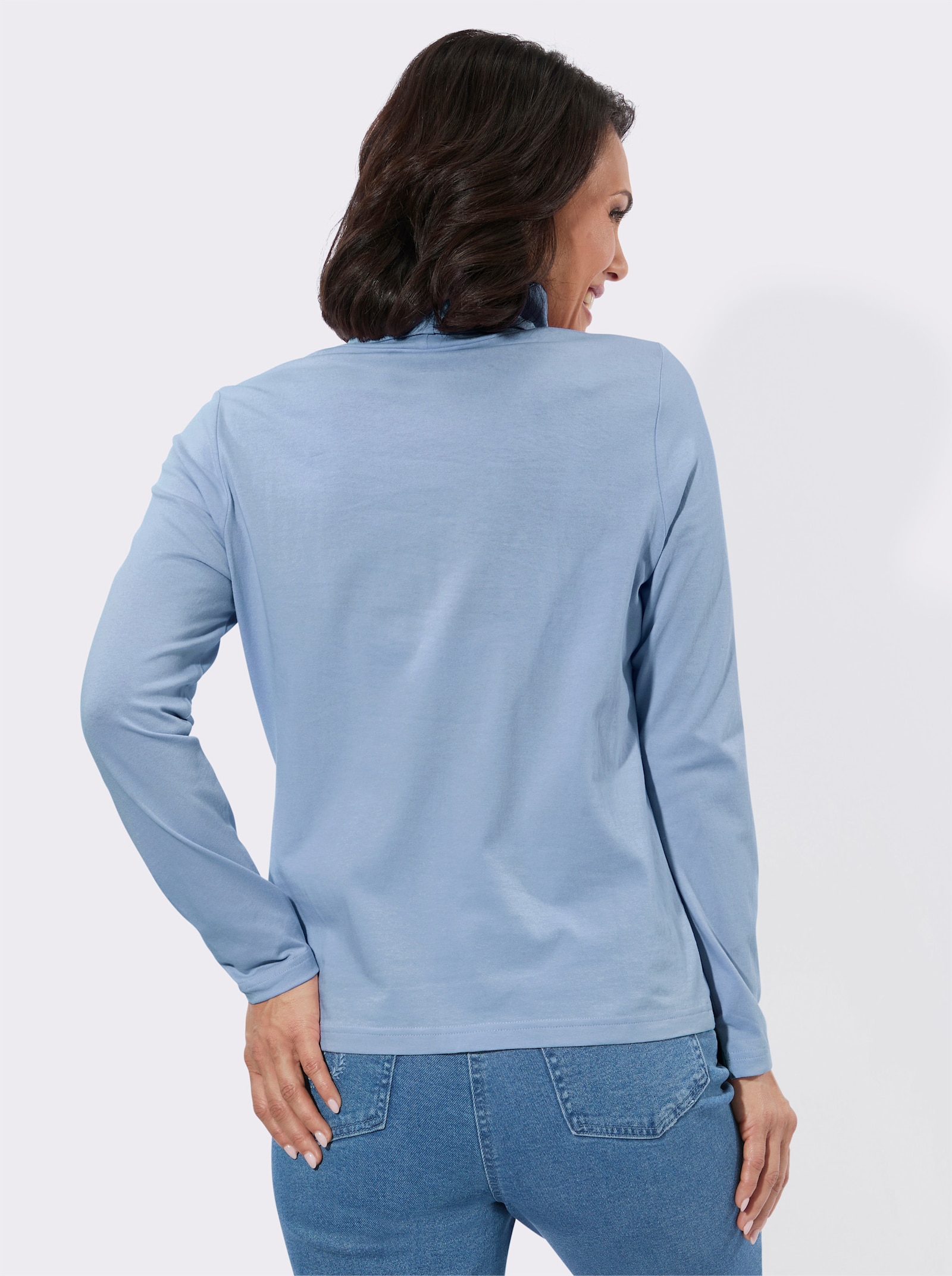 Rollkragenshirt mit Metallplättchen-Verzierung - eisblau