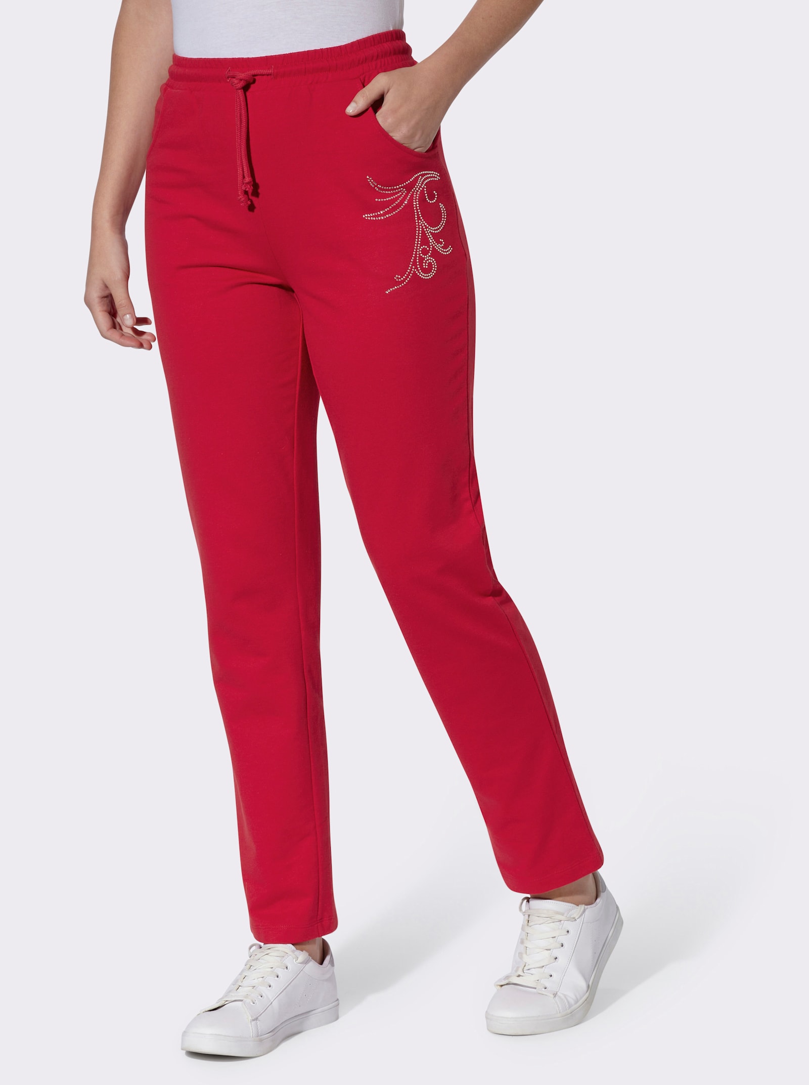 Freizeithose mit Ziersteinchen - rot