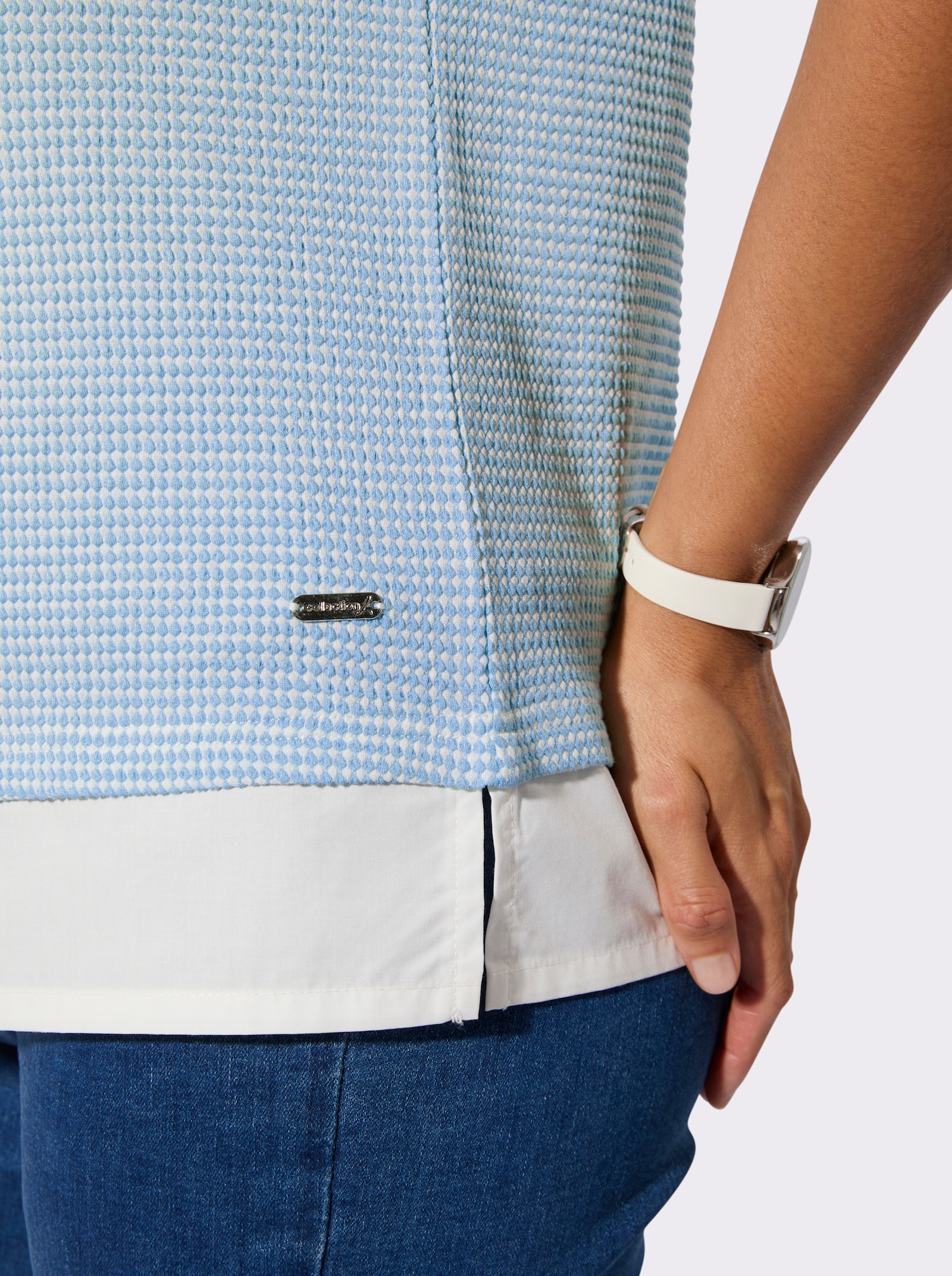 2-in-1-Shirt mit Web-Einsätzen - eisblau-weiß-bedruckt