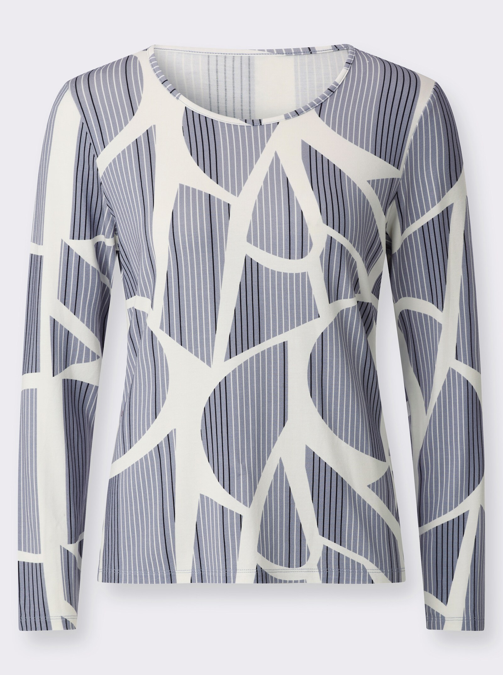 Rundhalsshirt mit Grafik-Muster - taubenblau-ecru-bedruckt
