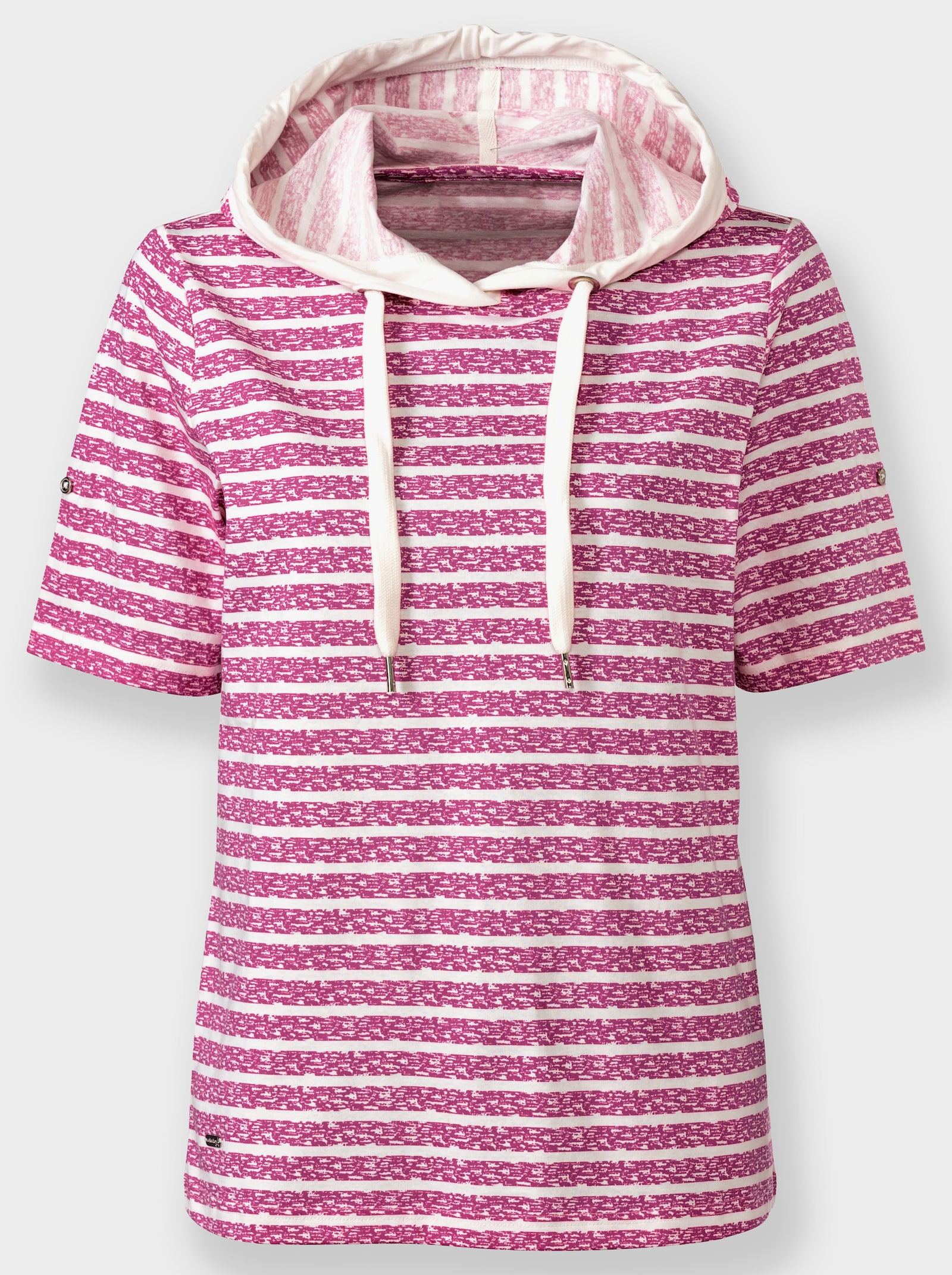 Kapuzenshirt aus reiner Baumwolle - magenta-ecru-geringelt