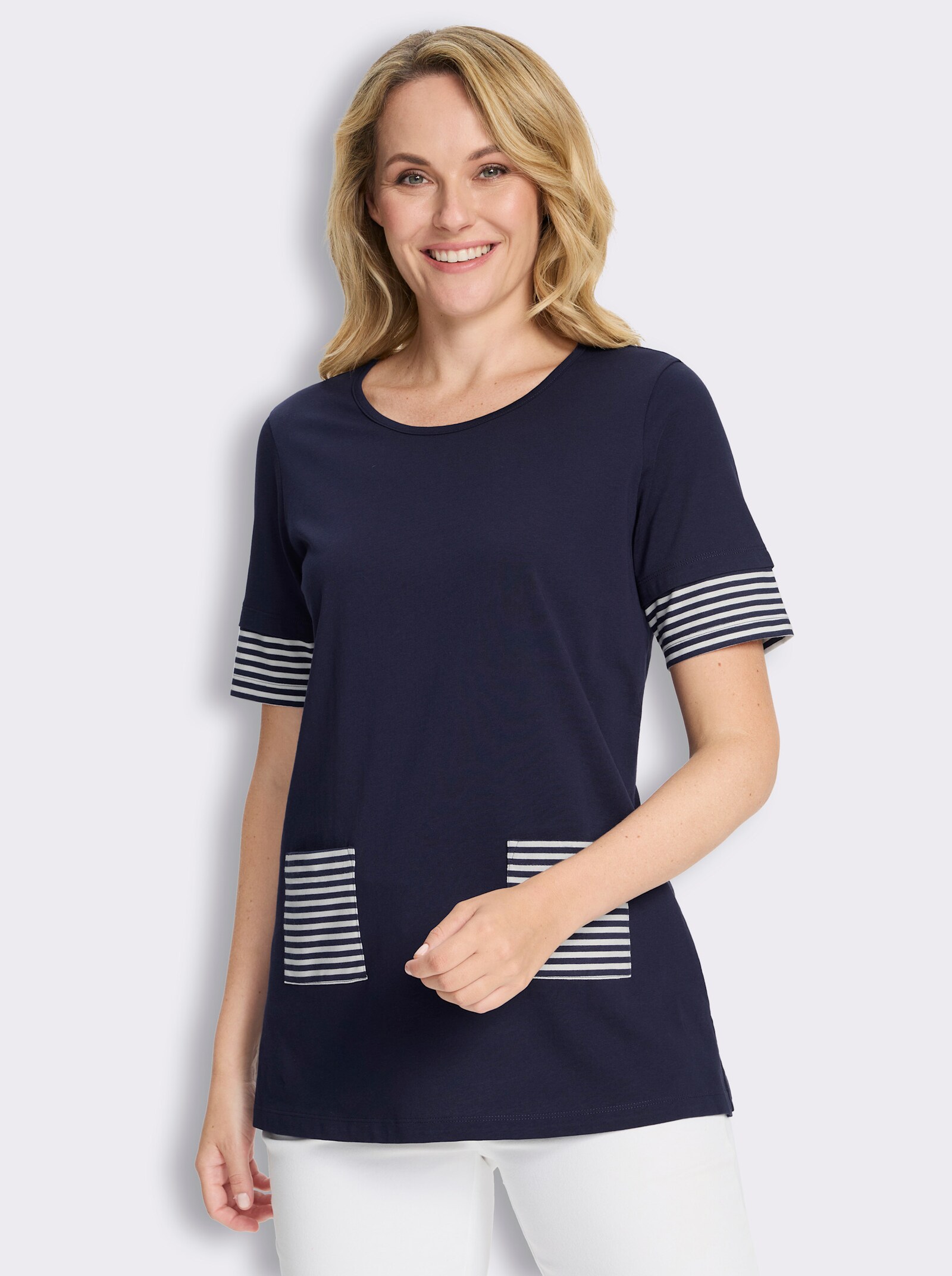 Longshirt mit Seitenschlitzen - marine