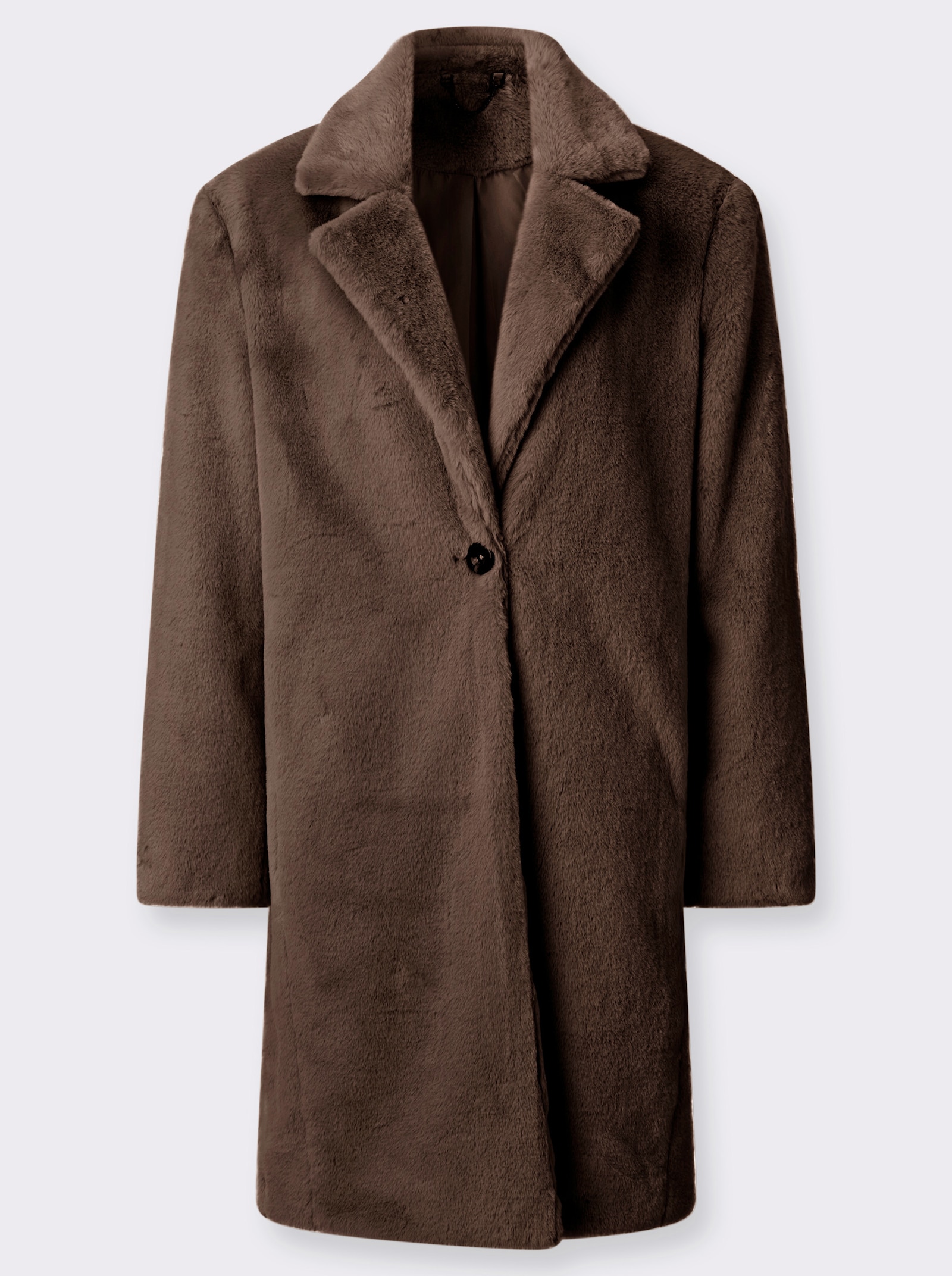 Fellimitatmantel in weiter Silhouette - schoko