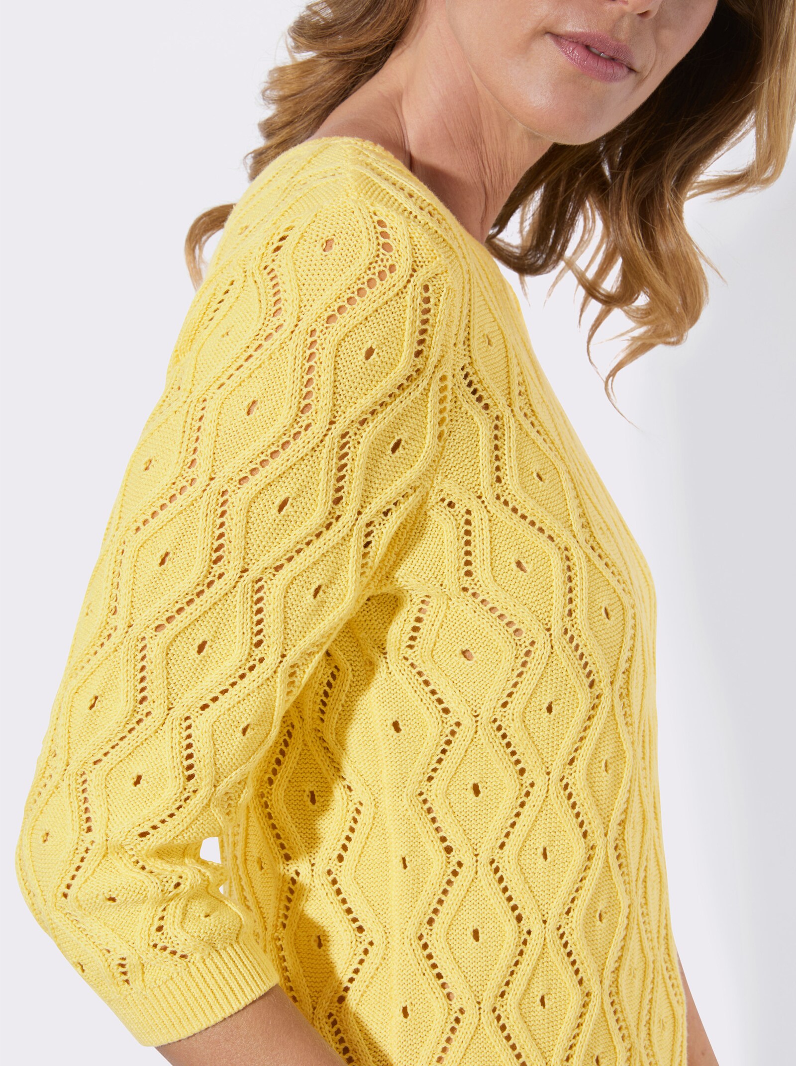 Ajourpullover mit Rippabschlüssen - zitrone