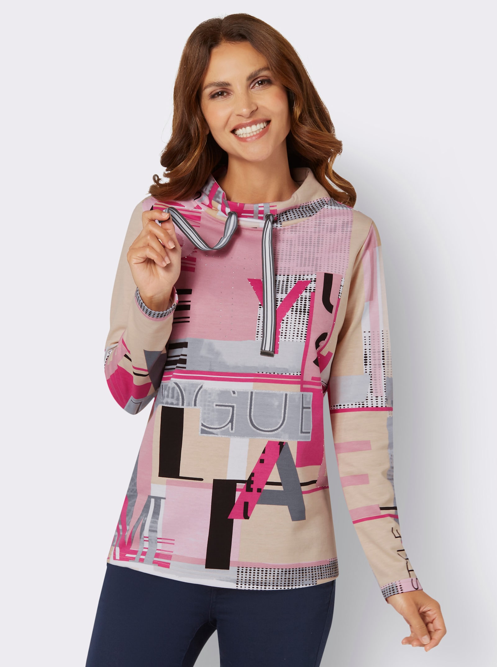 Sweatshirt met letterprint - fuchsia/ecru