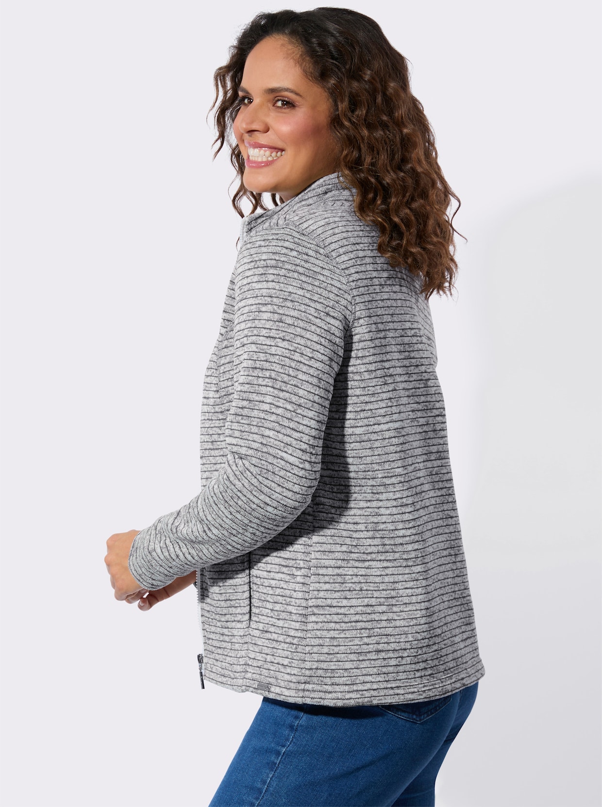 Strickfleecejacke - hellgrau-meliert